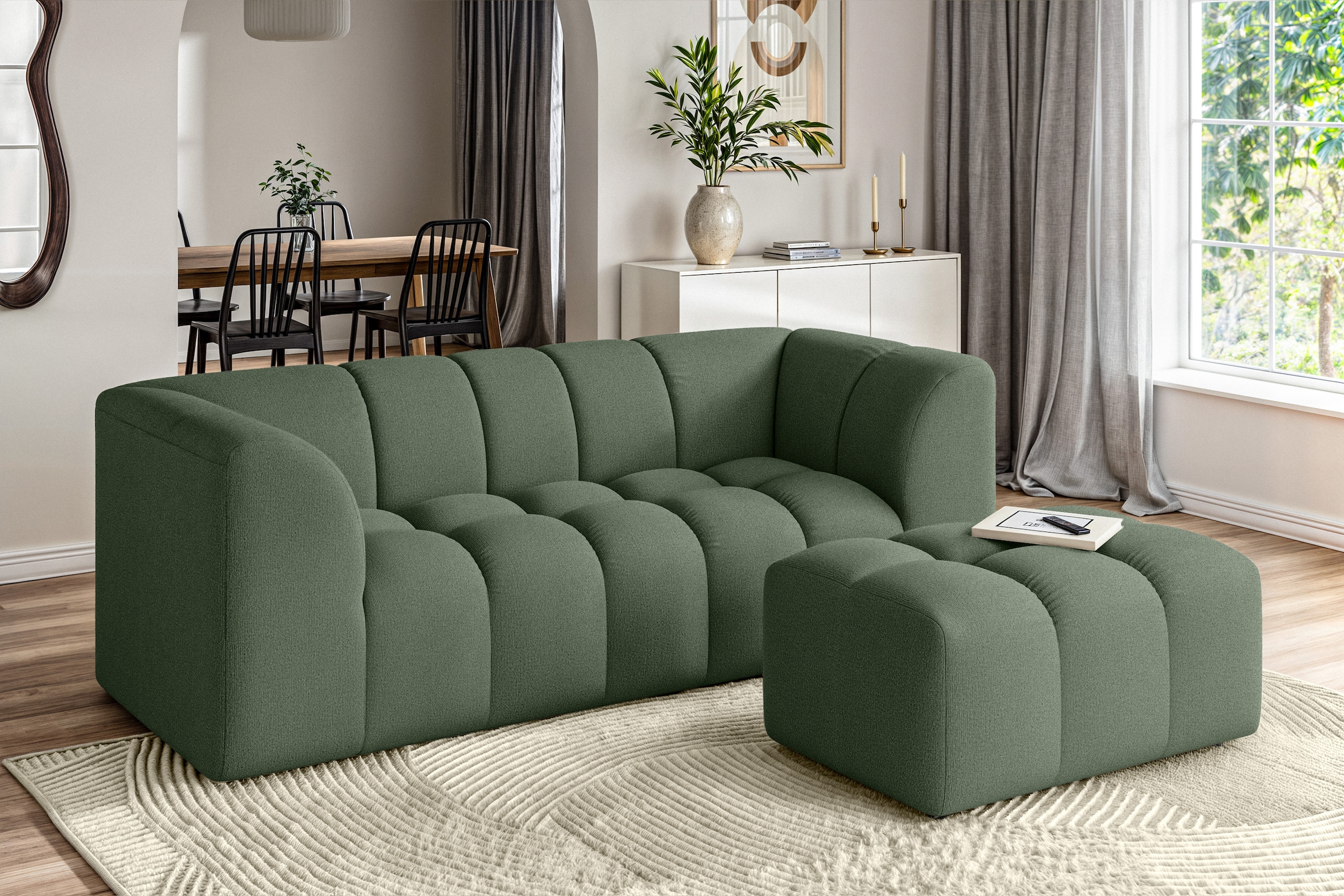 Home affaire Polsterhocker »TUURE Sitzhocker, Bubble-Optik, Masse B/T/H: 124/80/46 cm« moderne Steppung, hoher Sitzkomfort und modernes Design