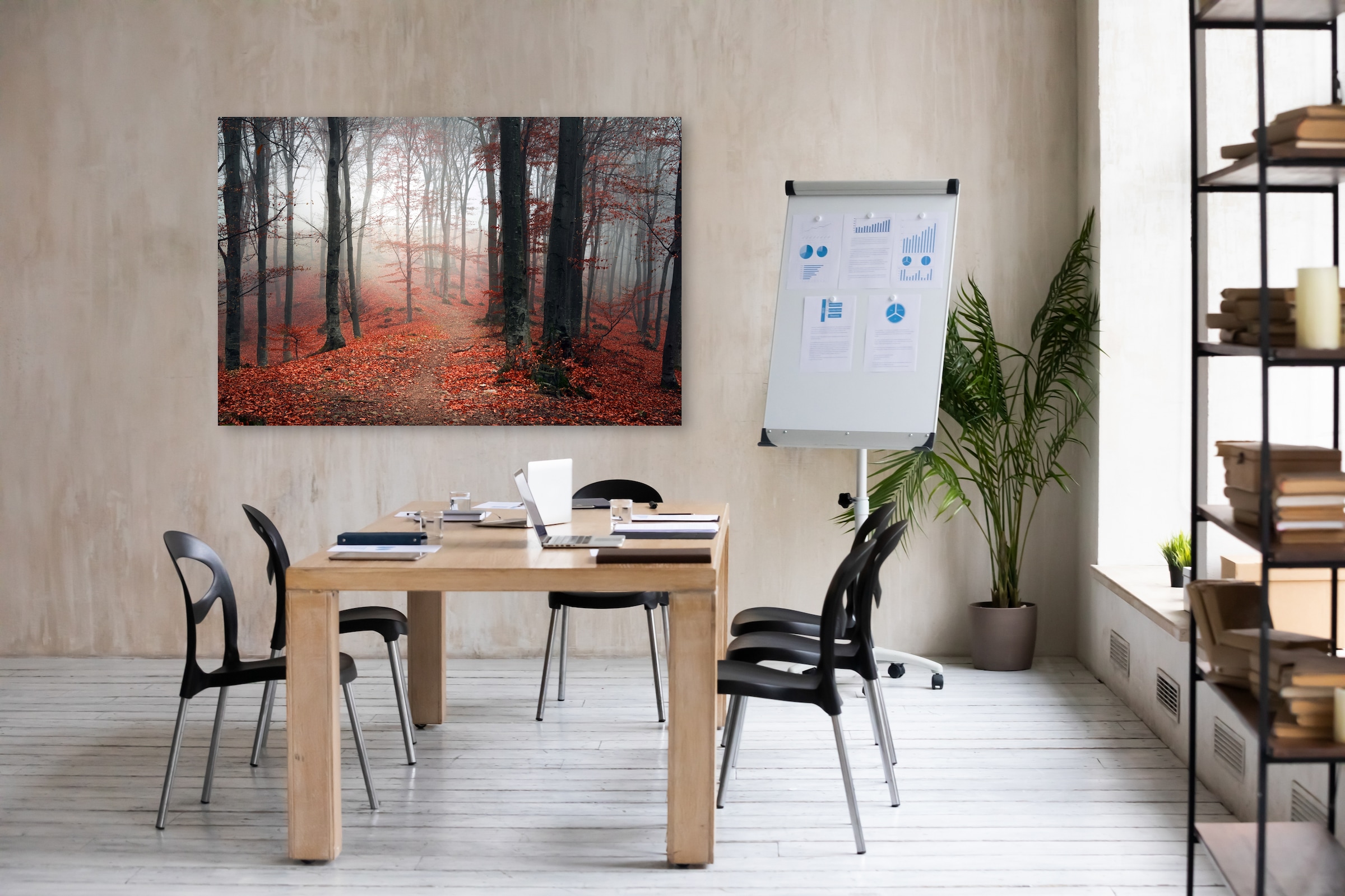 queence Leinwandbild »Herbstwald«, Bäume-Baumbilder-Kunst-Modern, (1 St.), Akustikbild mit sehr guten Schallabsorptions-Eigenschaften
