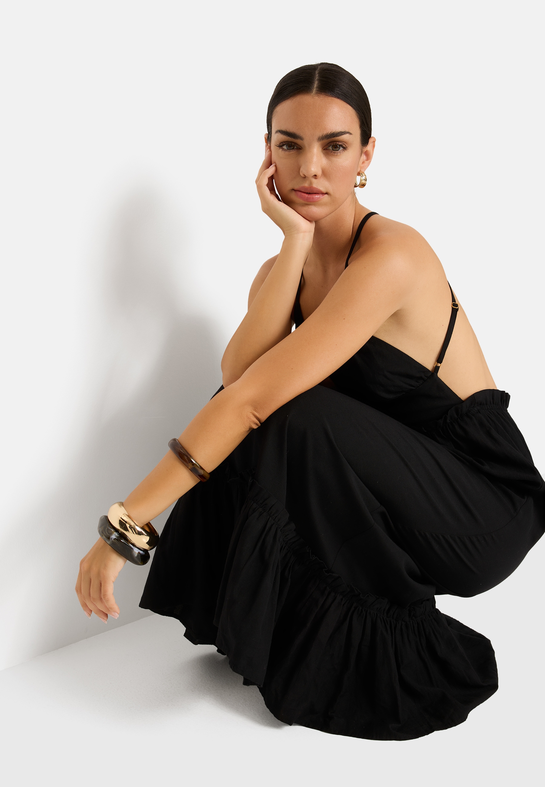 LSCN by LASCANA Maxi robe Sans poches En tissu tissé avec une part de lin, robe de plage, robe bohème