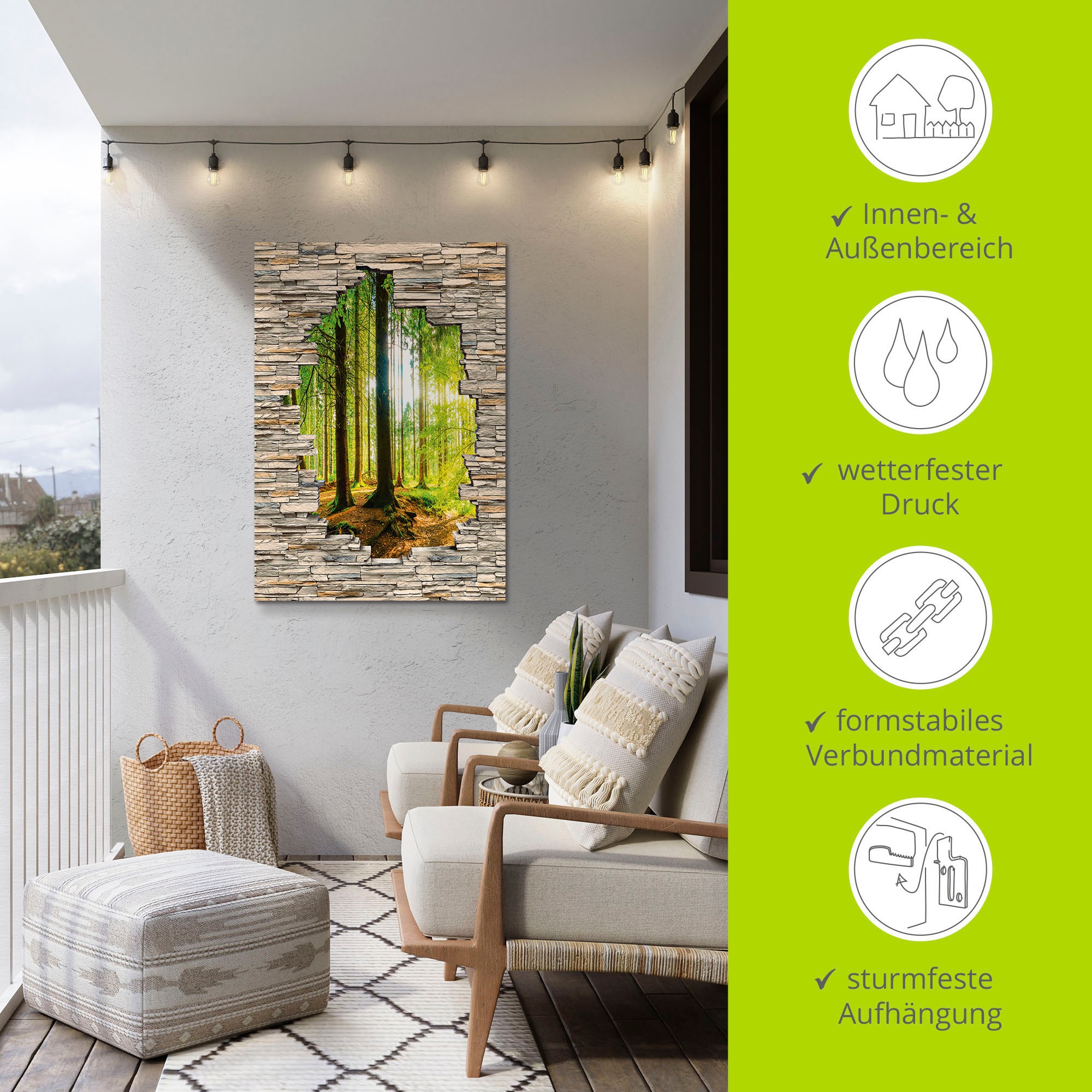 Artland Wandbild »Wald mit Bach Blick Stein Mauer«, Waldbilder, (1 St.), als Alubild, Outdoorbild, Poster, Wandaufkleber in verschied. Grössen