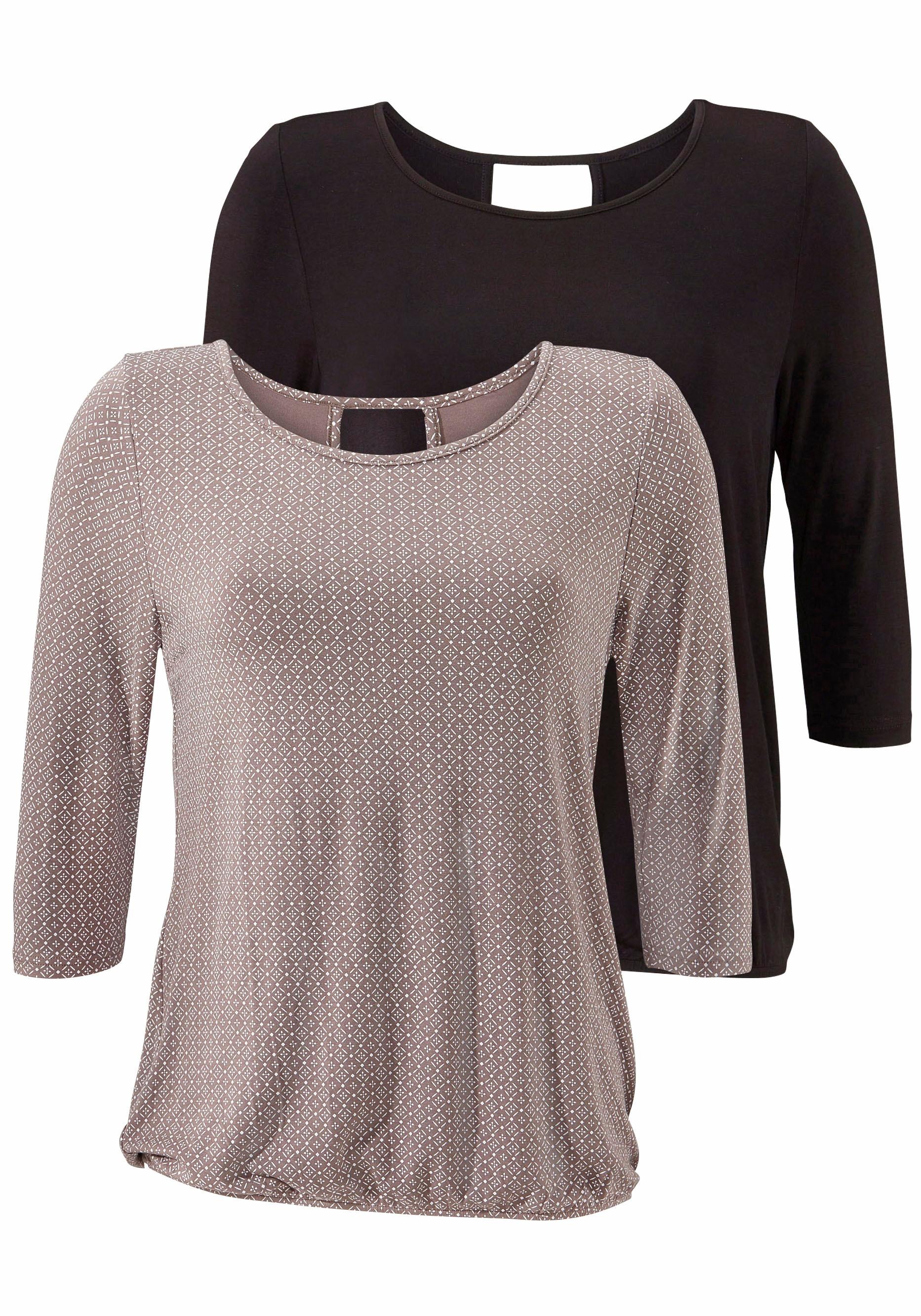 3/4-Arm-Shirt, (2er-Pack), mit modischem Cut-out im Nacken