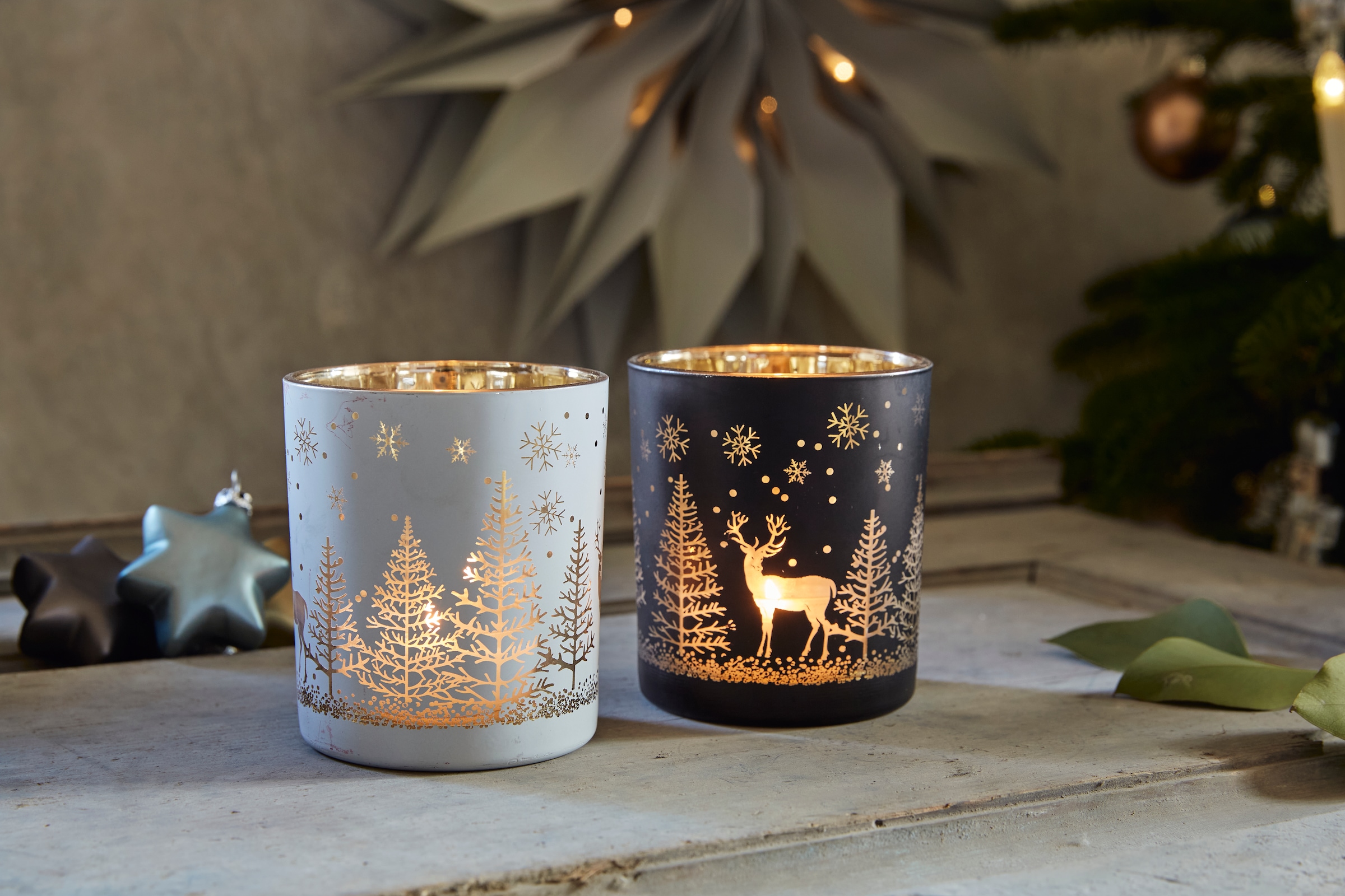 Creativ deco Teelichthalter kaufen Innenseite (4 goldfarbener »Weihnachtsdeko«, mit St.)