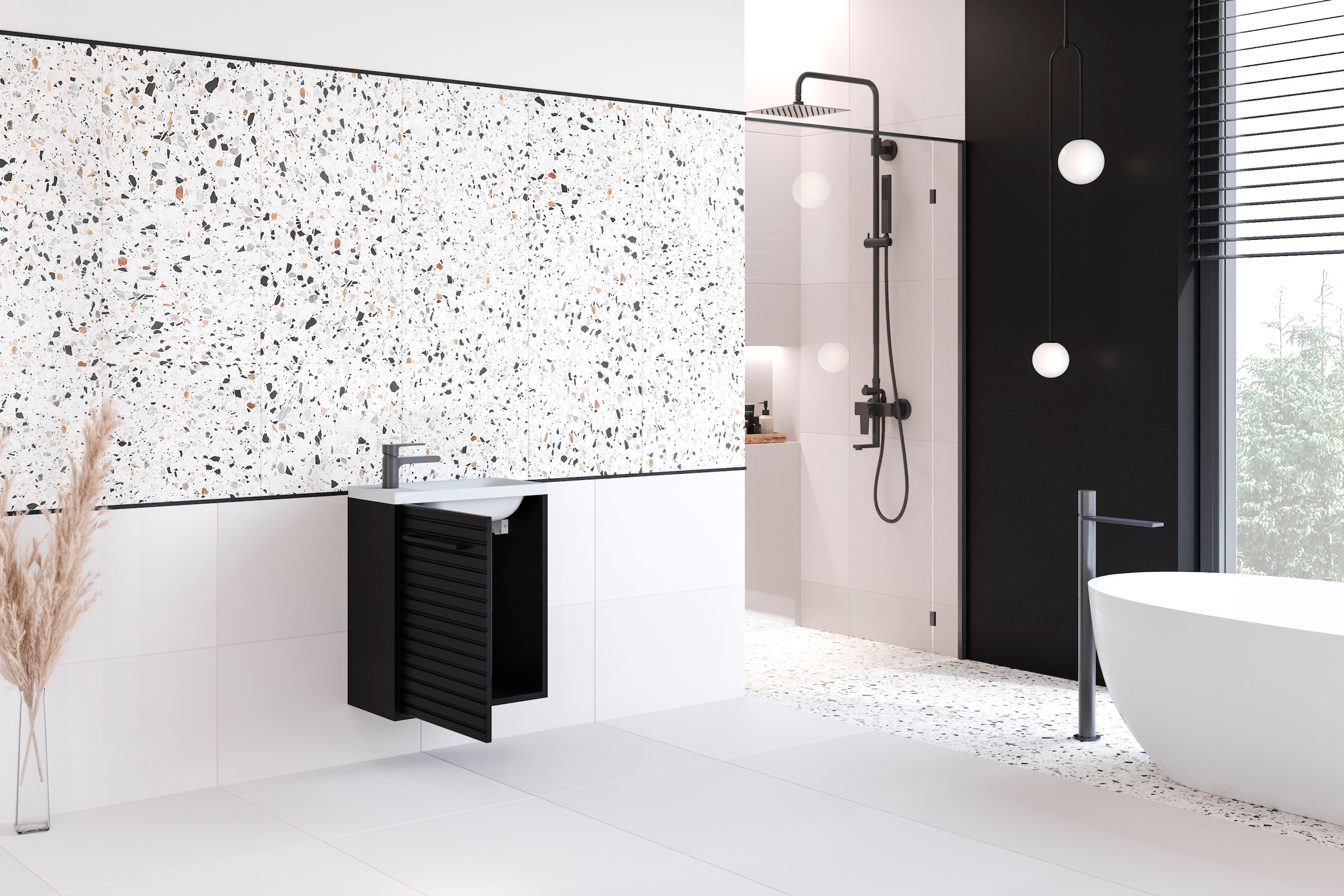welltime Table de lavage »Canada« 2 cuis tlg. Badmöbel Wellenstruktur, Breite 40cm Gästebad Waschtisch mit Becken