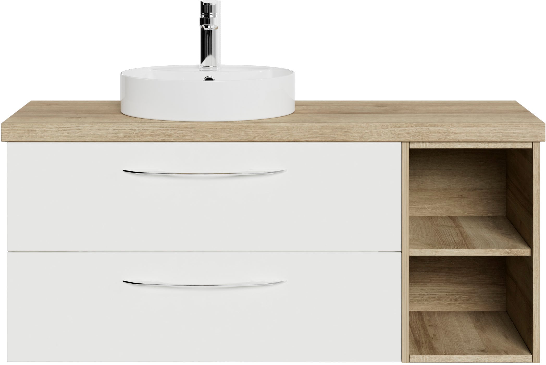 Image of Saphir Waschtisch "Serie 4035 Keramik-Aufsatzbecken mit Unterschrank, 118 cm breit" Waschplatz mit 2 Schubladen, Riviera Eiche quer Nachbildung