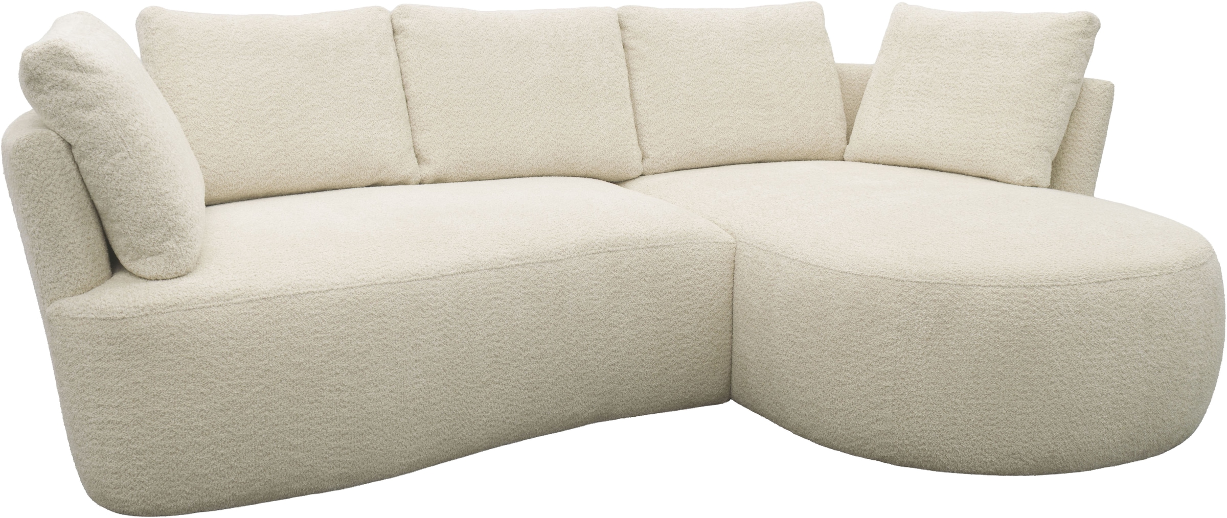 DOMO collection Canapé d'angle »Lumin, B/T: 267/170 cm, abgerunde Form, charmantes Design, cozy chic« Équipé de ressorts ensachés et de 5 coussins dorsaux