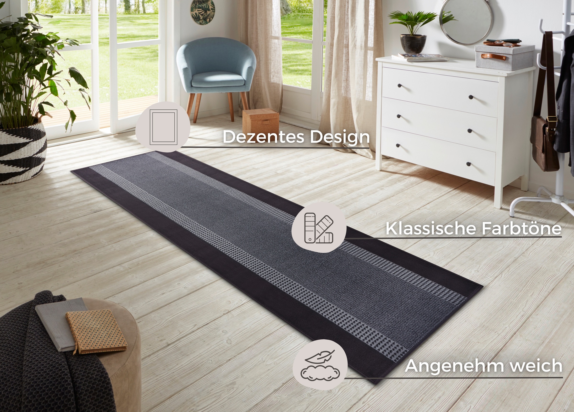 HANSE Home Teppich »Band«, rechteckig, 9 mm Höhe, Kurzflor, weich, Läufer Grössen, Wohnzimmer, Schlafzimmer, Esszimmer