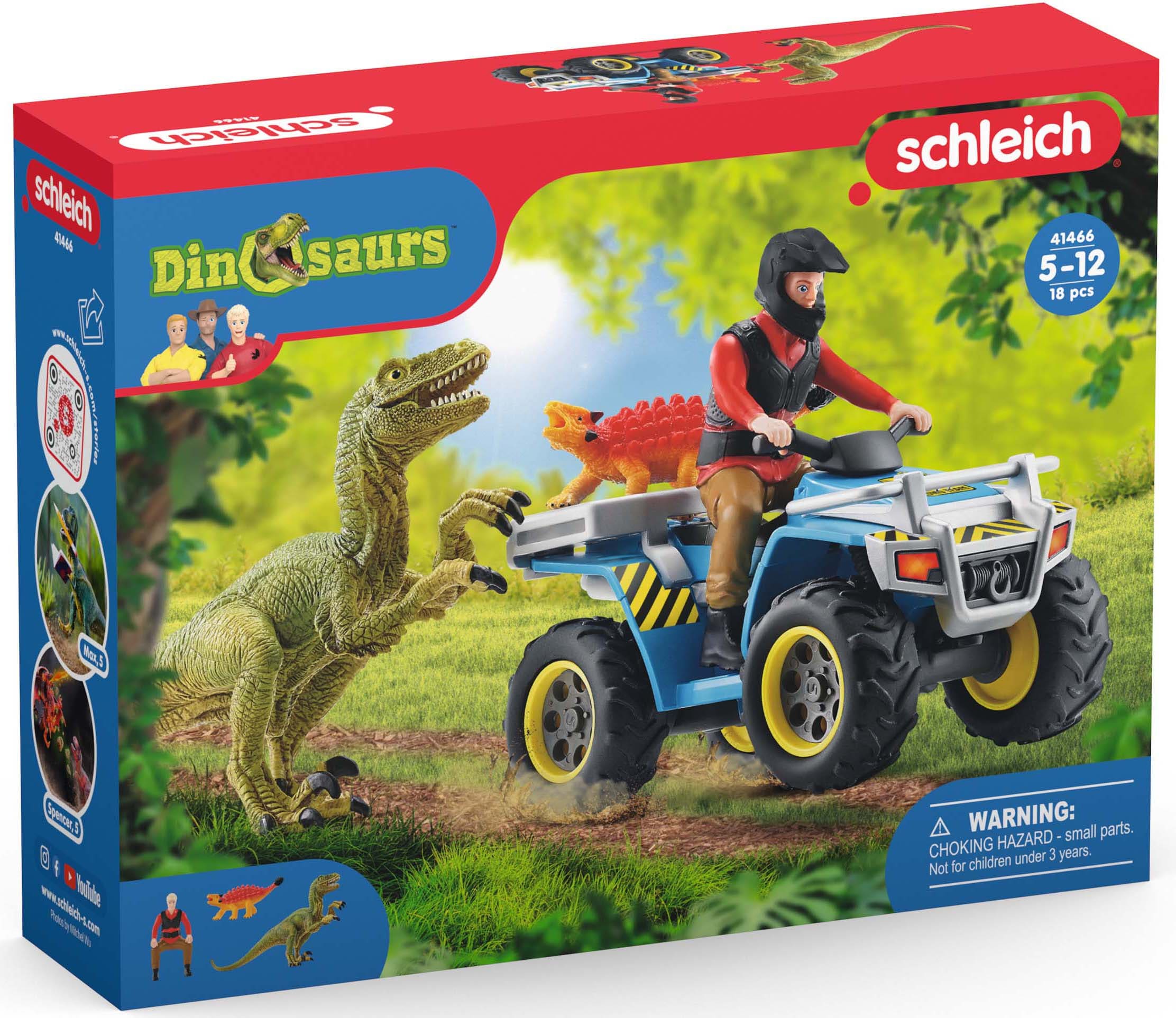 Schleich® Spielzeug-Quad »DINOSAURS, Flucht auf Quad vor Velociraptor (41466)«, (Set), Made in Europe