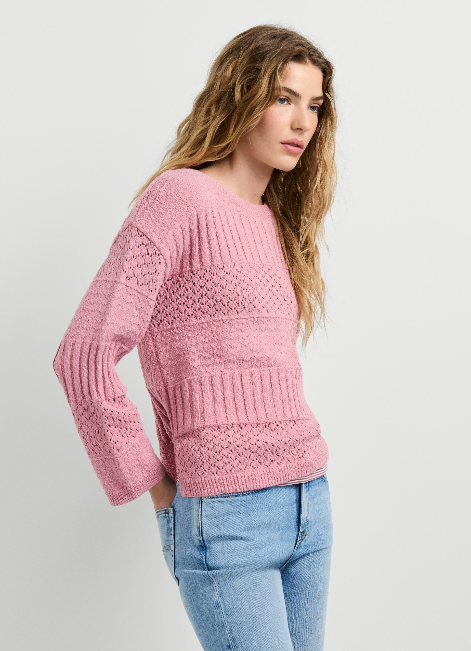 Pepe Jeans Pull en tricot »ALAYA« mélange de textures, coton pur