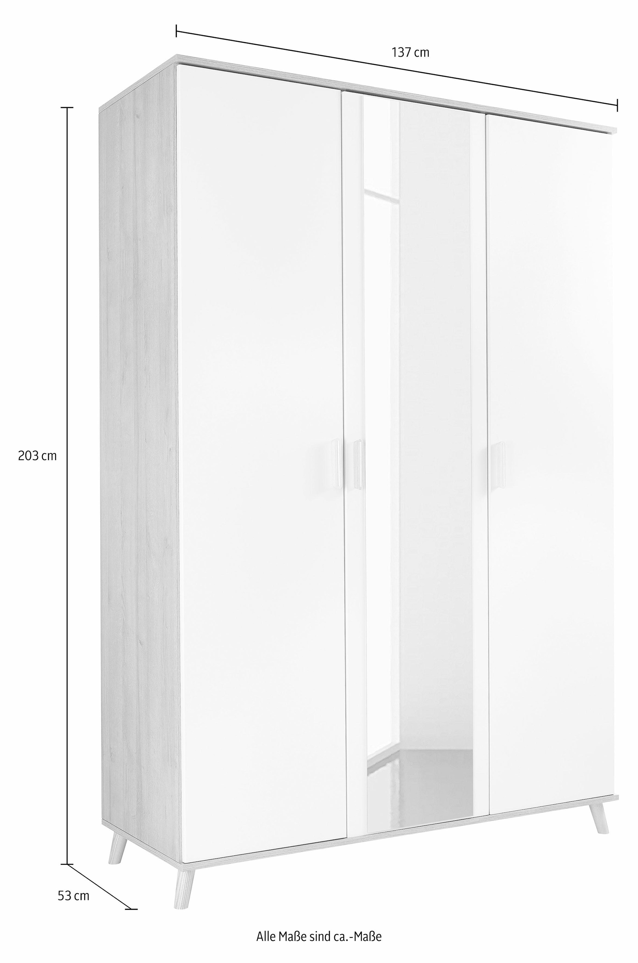 rauch Kleiderschrank »Skandi Kinderzimmer Schlafzimmerschrank FALUN« Breite 137/182, Höhe 203 cm,  im modernen Skandi-Look, Füsse/Griffe Eiche massiv MADE IN GERMANY