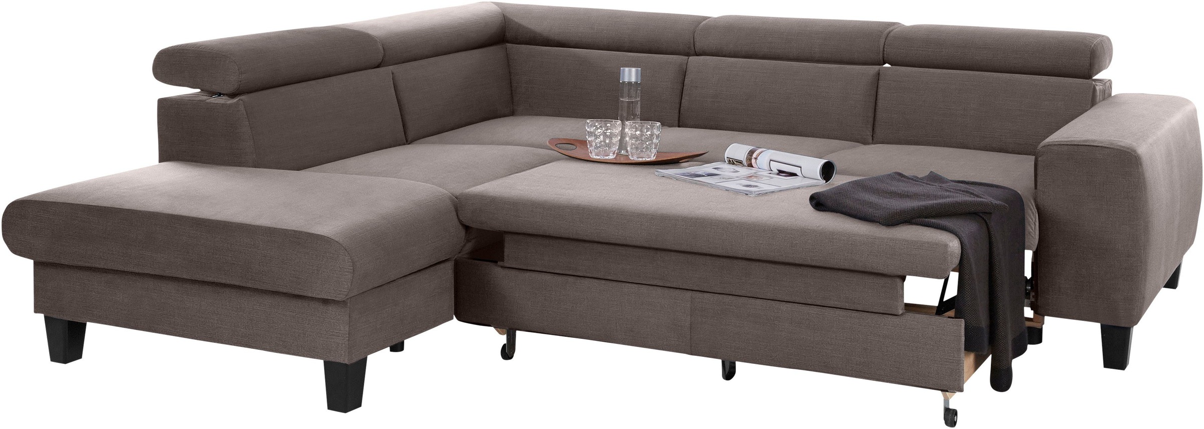 COTTA Polstergarnitur »Morven L-Form«, (Set), Set bestehend aus: Ecksofa mit Kopfteilverstellung & Hocker