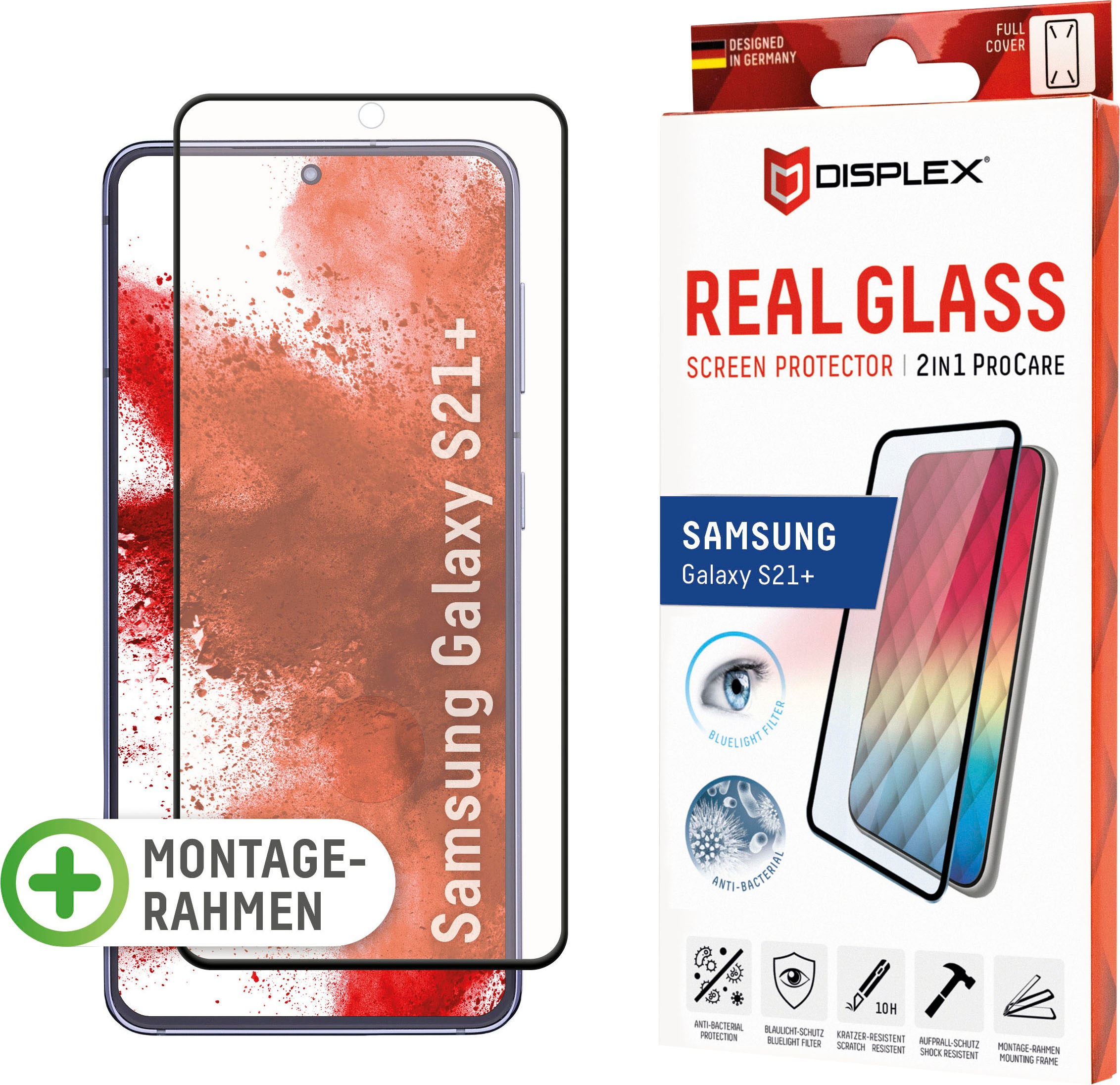 Image of Displex Displayschutzfolie »DISPLEX Pro Care Glass Panzerglas für Samsung Galaxy S21+ 5G (6,7"), 10H Tempered Glass, mit Montagerahmen, Full Cover«, für Samsung Galaxy S21+ bei Ackermann Versand Schweiz