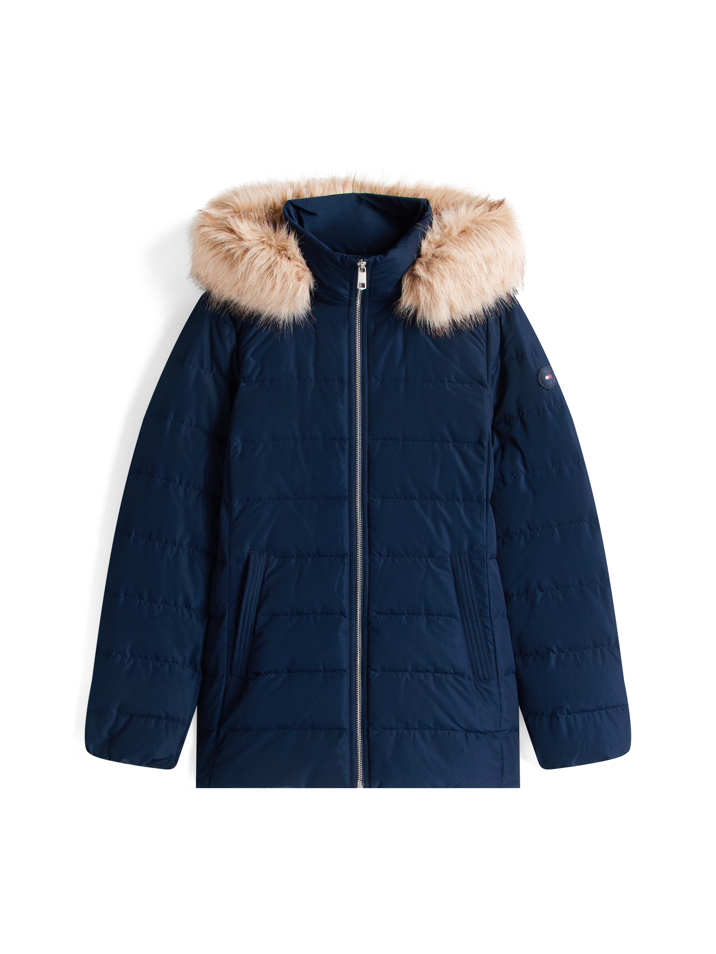 Image of Tommy Hilfiger Steppjacke "MW DOWN SLIM JACKET WITH FUR" mit Kapuze mit Fellimitat