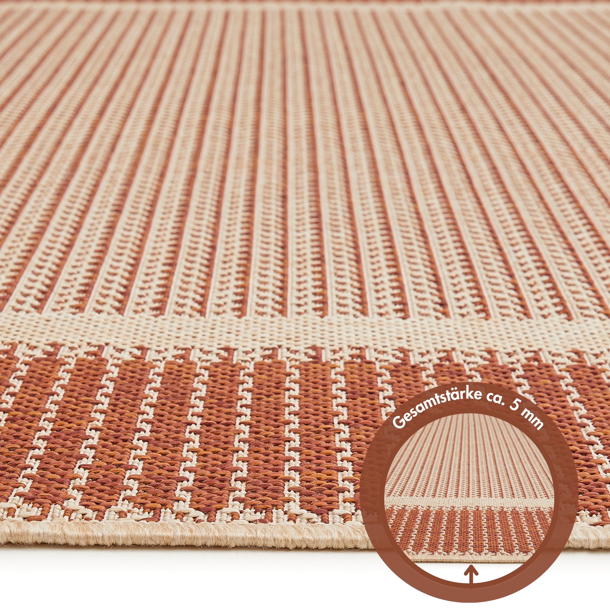 Andiamo Teppich »ARIZONA 2« rechteckig 5 mm Höhe Flachgewebe, mit Bordüre, In- und Outdoor geeignet, wetterfest