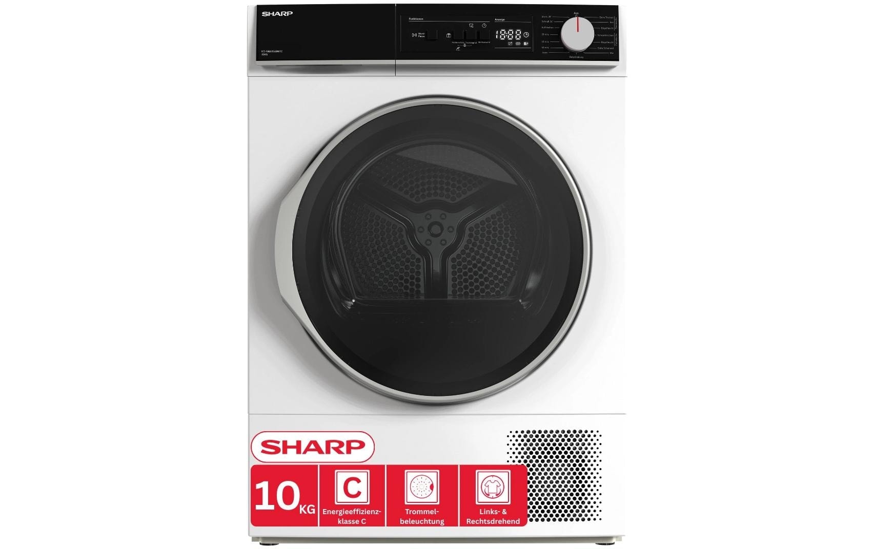 Sharp Lave-linge séchant »KD-NHA0S6GW1C« 64 dB(A) 10kg / EEK C / 3 Tasten / XL-Glas-Tür / weiss