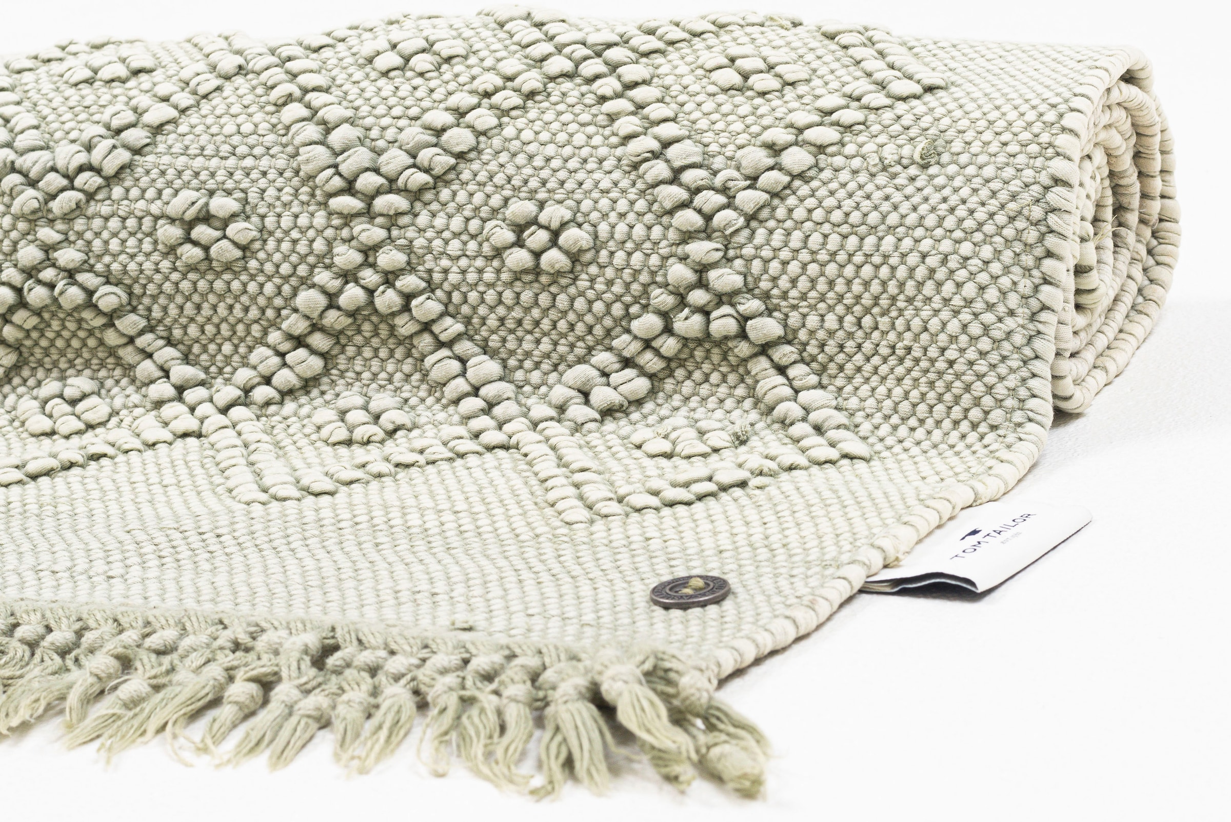 TOM TAILOR HOME Badematte »Vintage Wash«, fussbodenheizungsgeeignet, Badteppich, Uni Farben, Rauten Muster, mit Fransen, reine Baumwolle