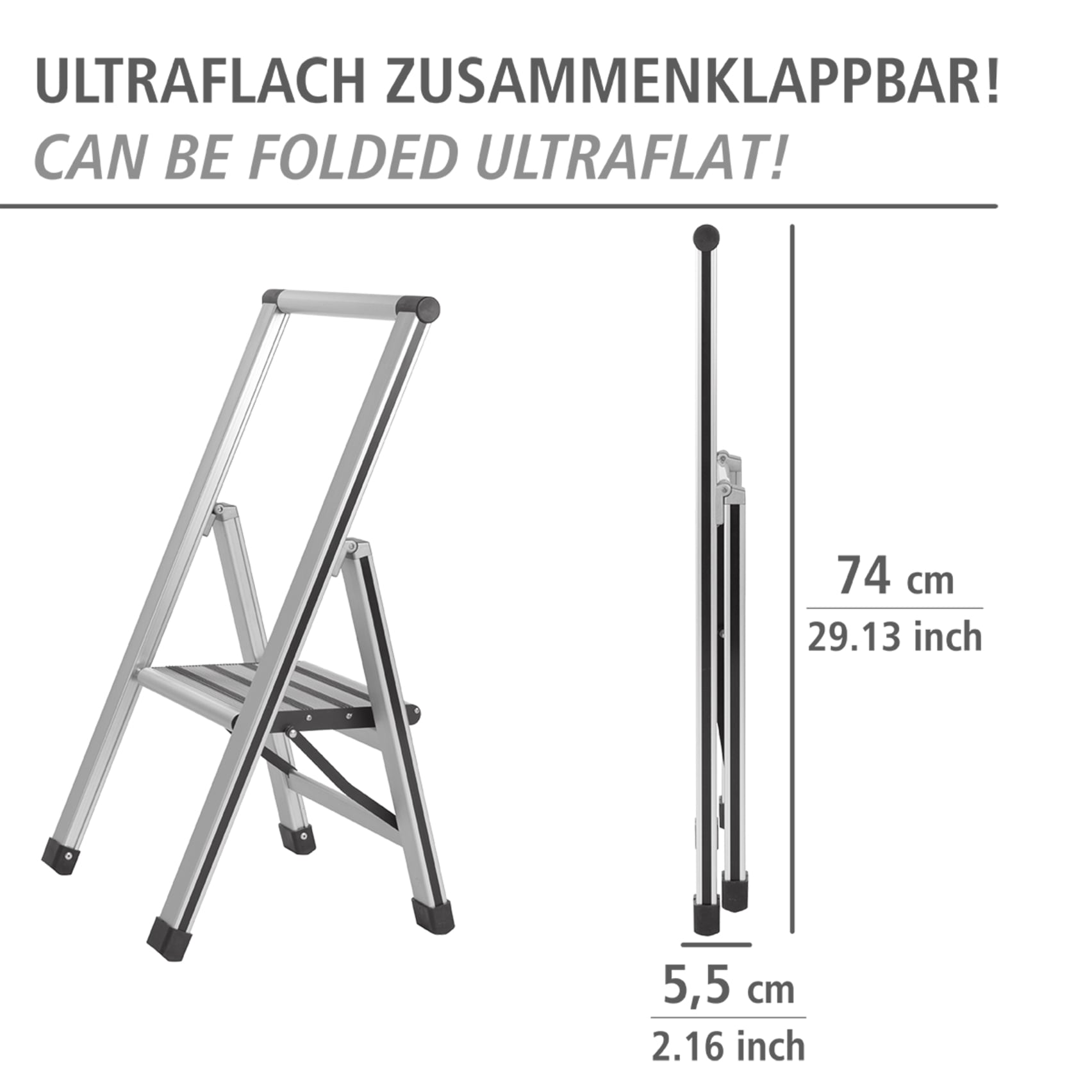 WENKO Trittleiter »Modell Alu-Design«, Klapptritt Leiter, rutschsichere XXL-Stufen, klappbar, bis 150 kg