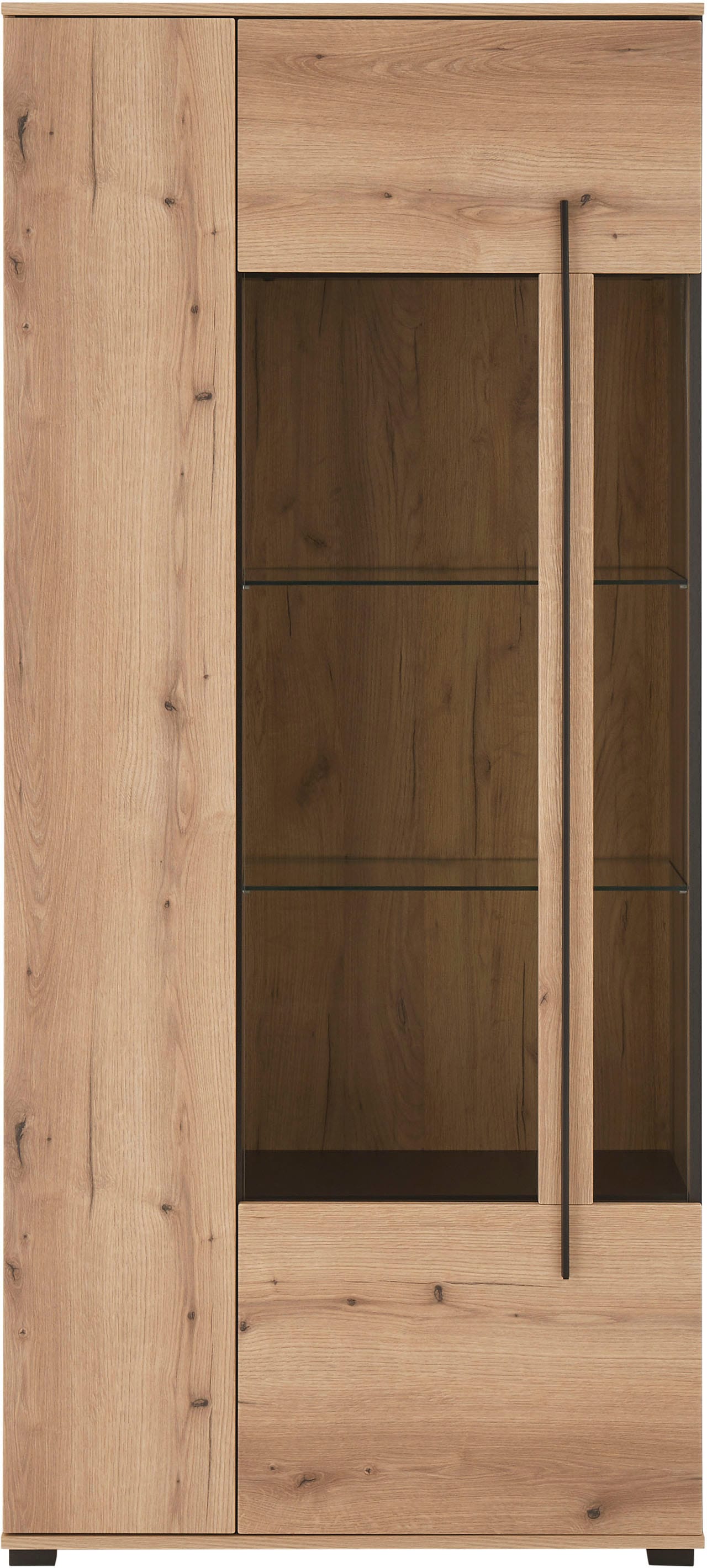 INOSIGN Vitrine »Cantara, Vitrinenschrank in Eiche Evoke oder weiss, Standvitrine«, schwarzer Stangengriff, ausreichend Stauraum, vielseitig einsetzbar