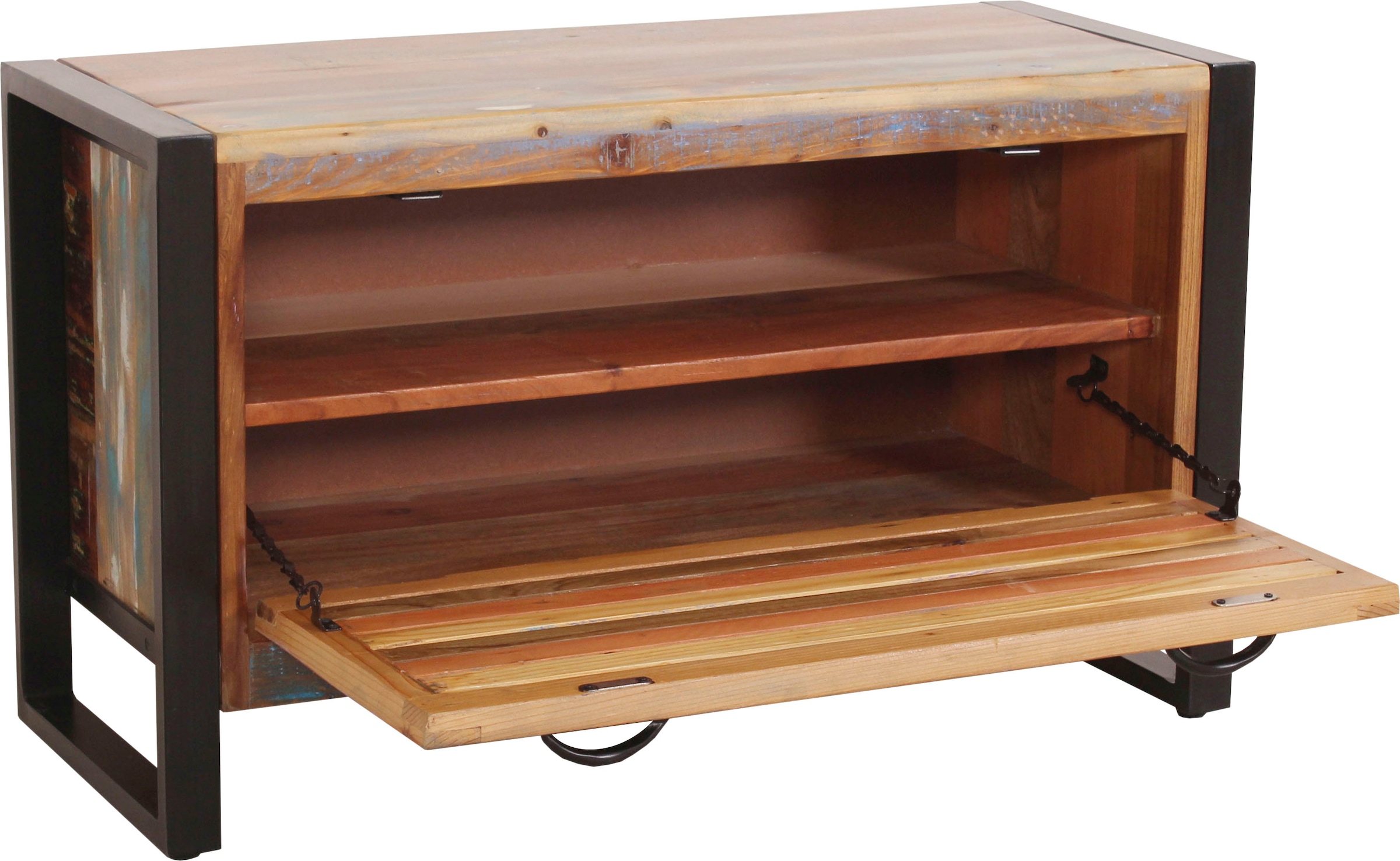 SIT Schuhschrank »Procida aus Altholz – bunte Lamellenfront – 1 Klappe« Für ca. 6 Paar Schuhe mit bunter Lamellenfront und Metallrahmen