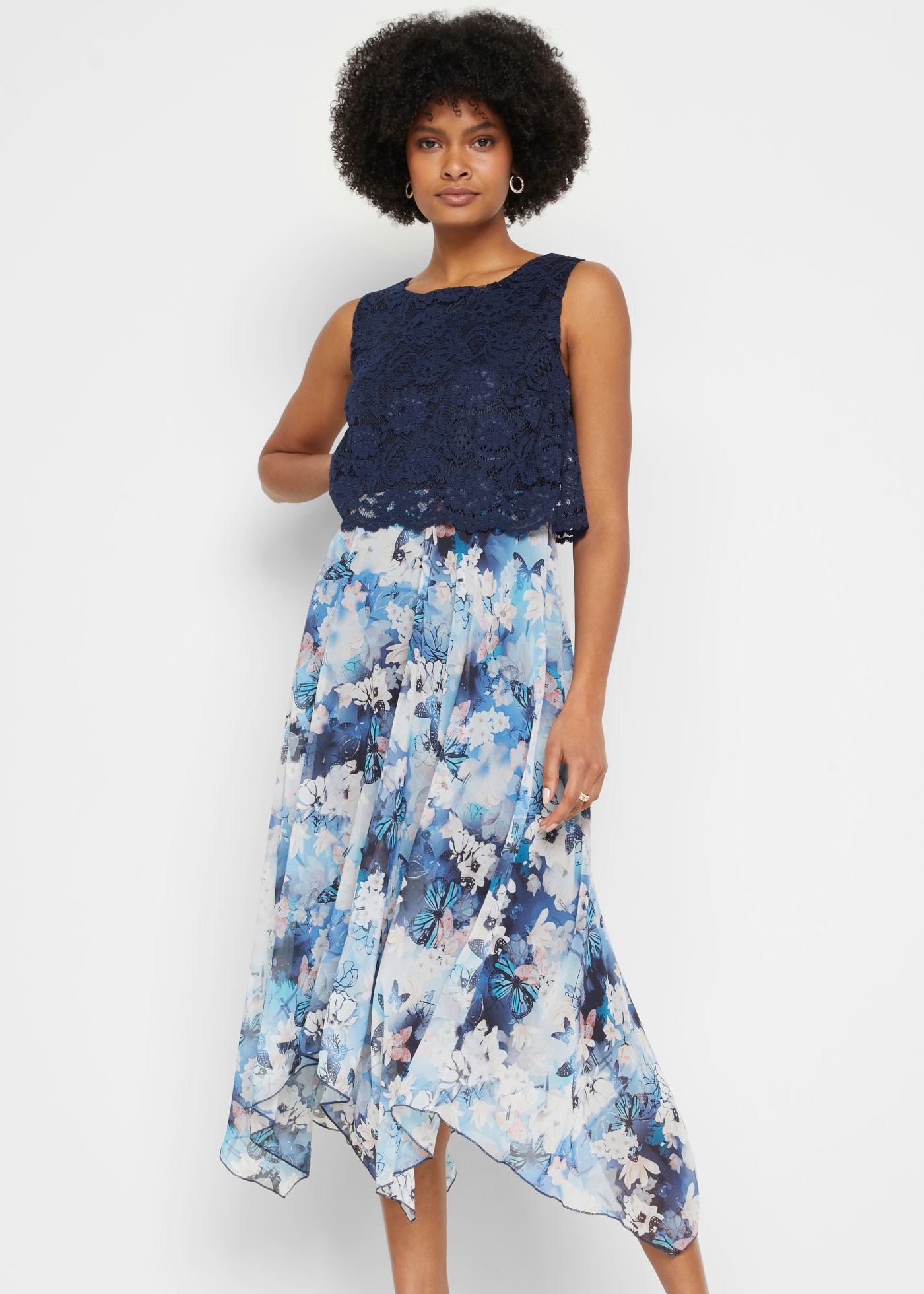 Image of bonprix Chiffonkleid aus Chiffon, mit Spitze im Oberteil, Slim Fit, ärmellos