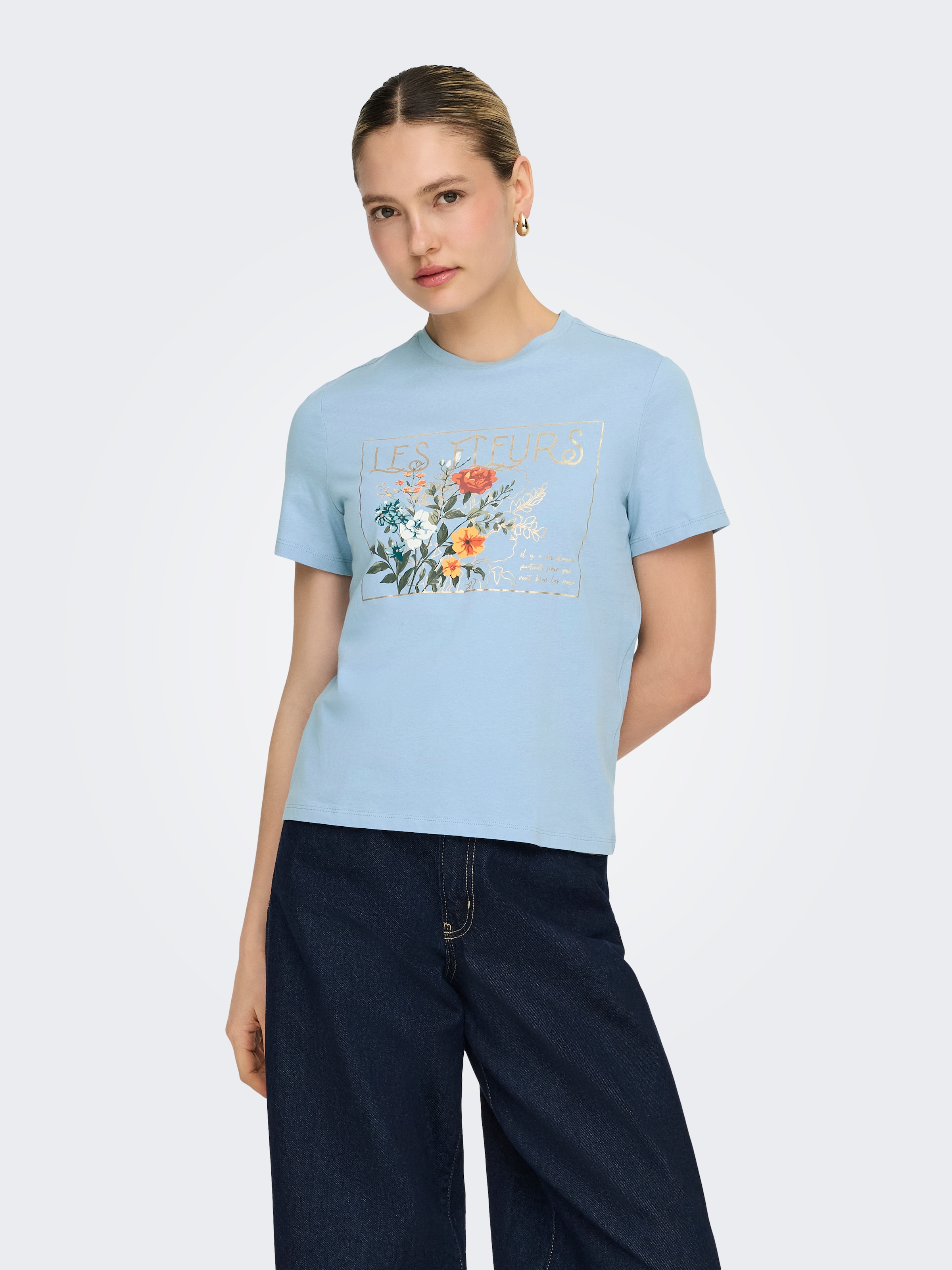 Image of ONLY Kurzarmshirt "ONLAMBERDINE S/S PRINT TOP BOX JRS" Baumwolle, regular fit, Rundhals