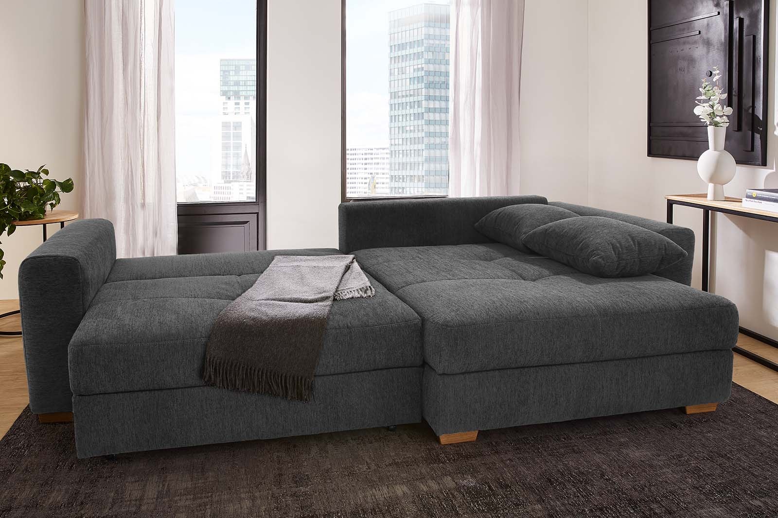 Jockenhöfer Gruppe Ecksofa »Kampen L-Form, B: 288 cm« mit Bettfunktion, Bettkasten & Zierkissen, Federkern