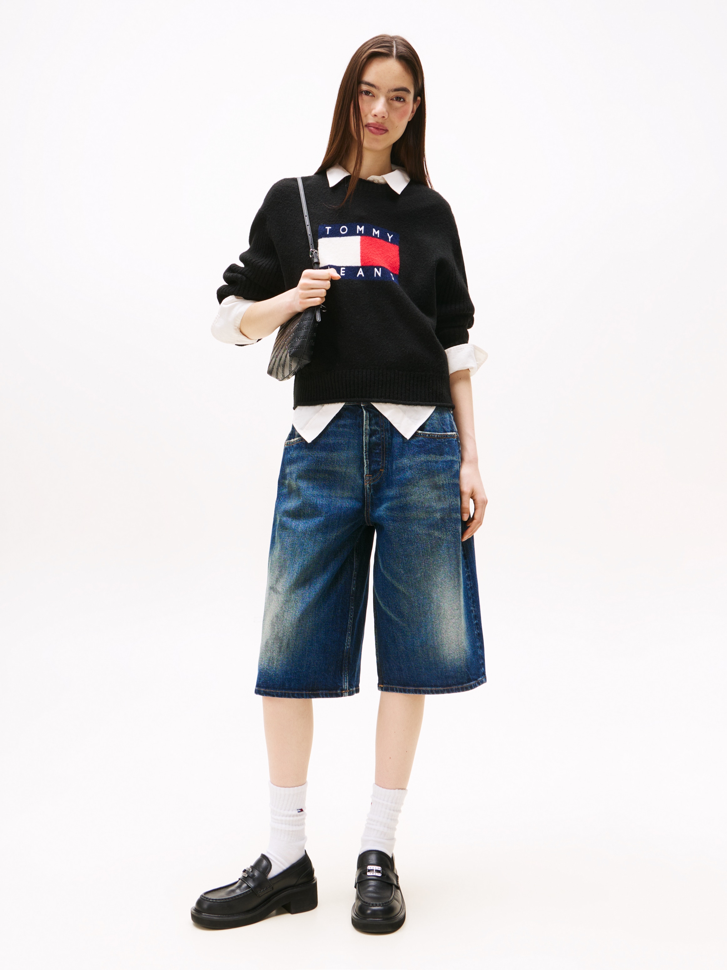Tommy Jeans Pull en tricot »TJW MELANGE FLAG SWEATER RIB EXT« in gerippter Struktur