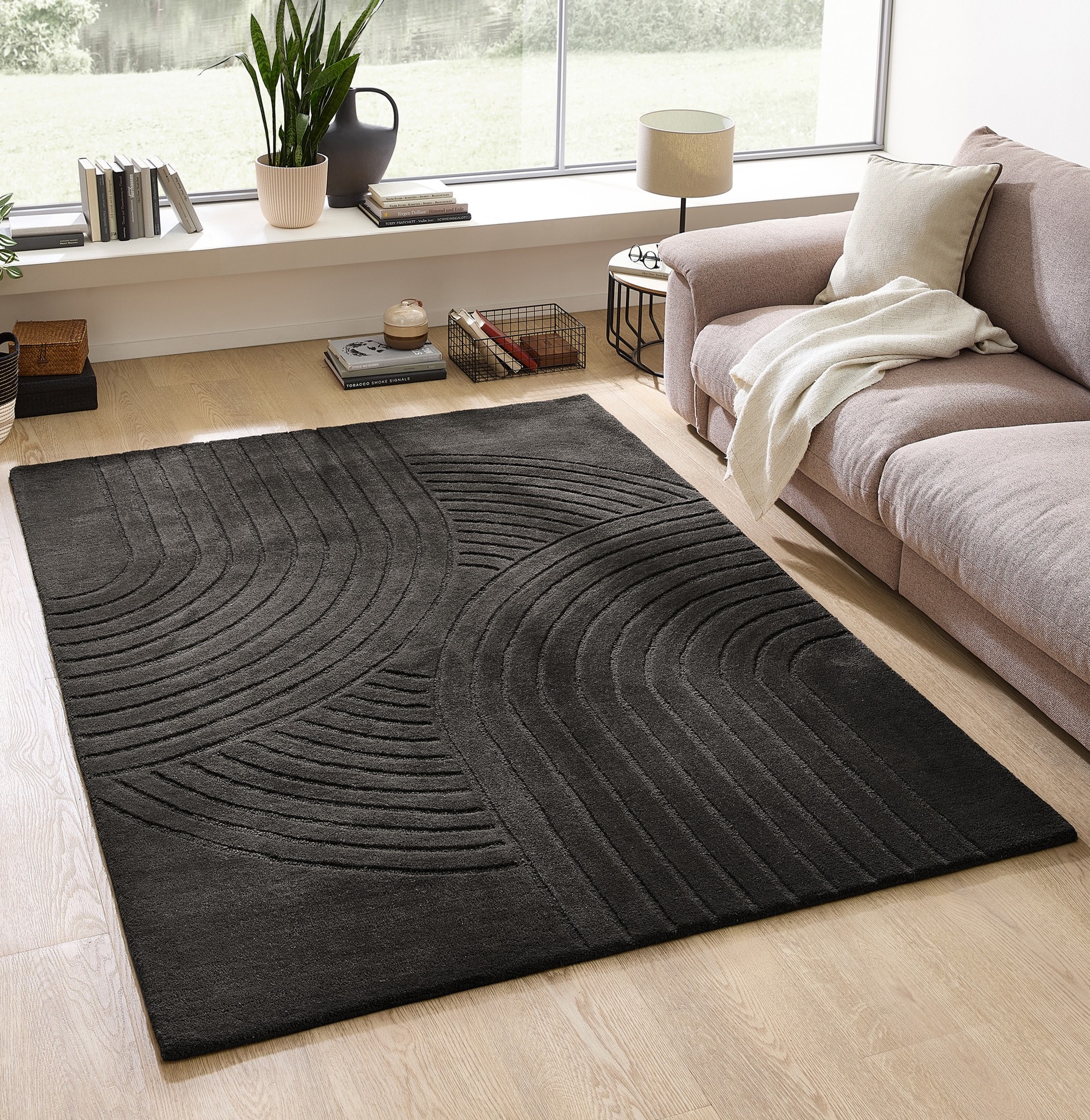 GOODproduct Tapis en laine »Gabbo Design, Handgefertigt, Teppich,  reine Wolle,« Rectangulaire 14 mm Höhe Hoch-Tief-Effekt, reine Wolle, Scandi-Look, Naturfaser