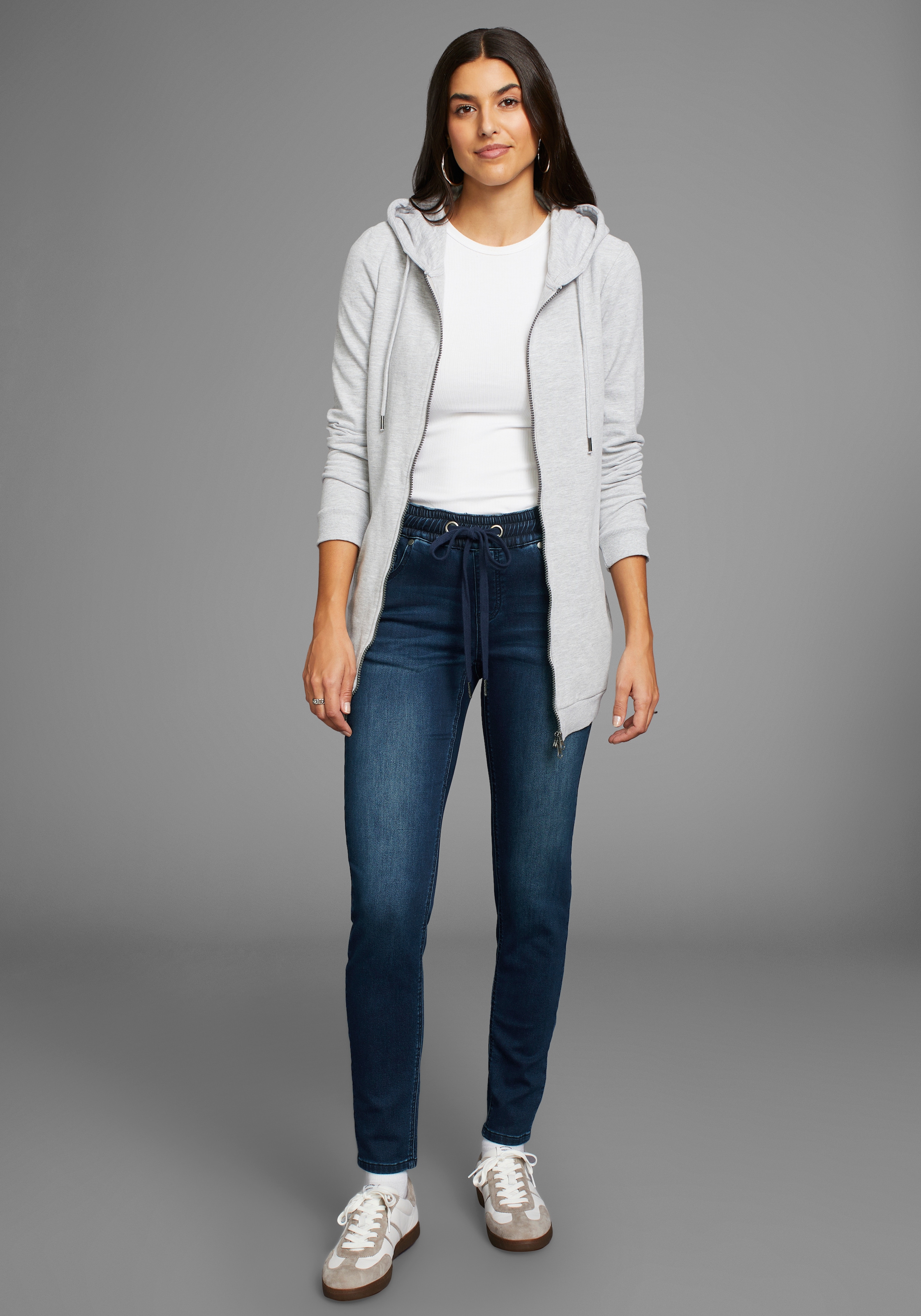 Arizona Stretch-Jeans, weites Bein, normale Leibhöhe, knöchellang, mit Used-Waschung