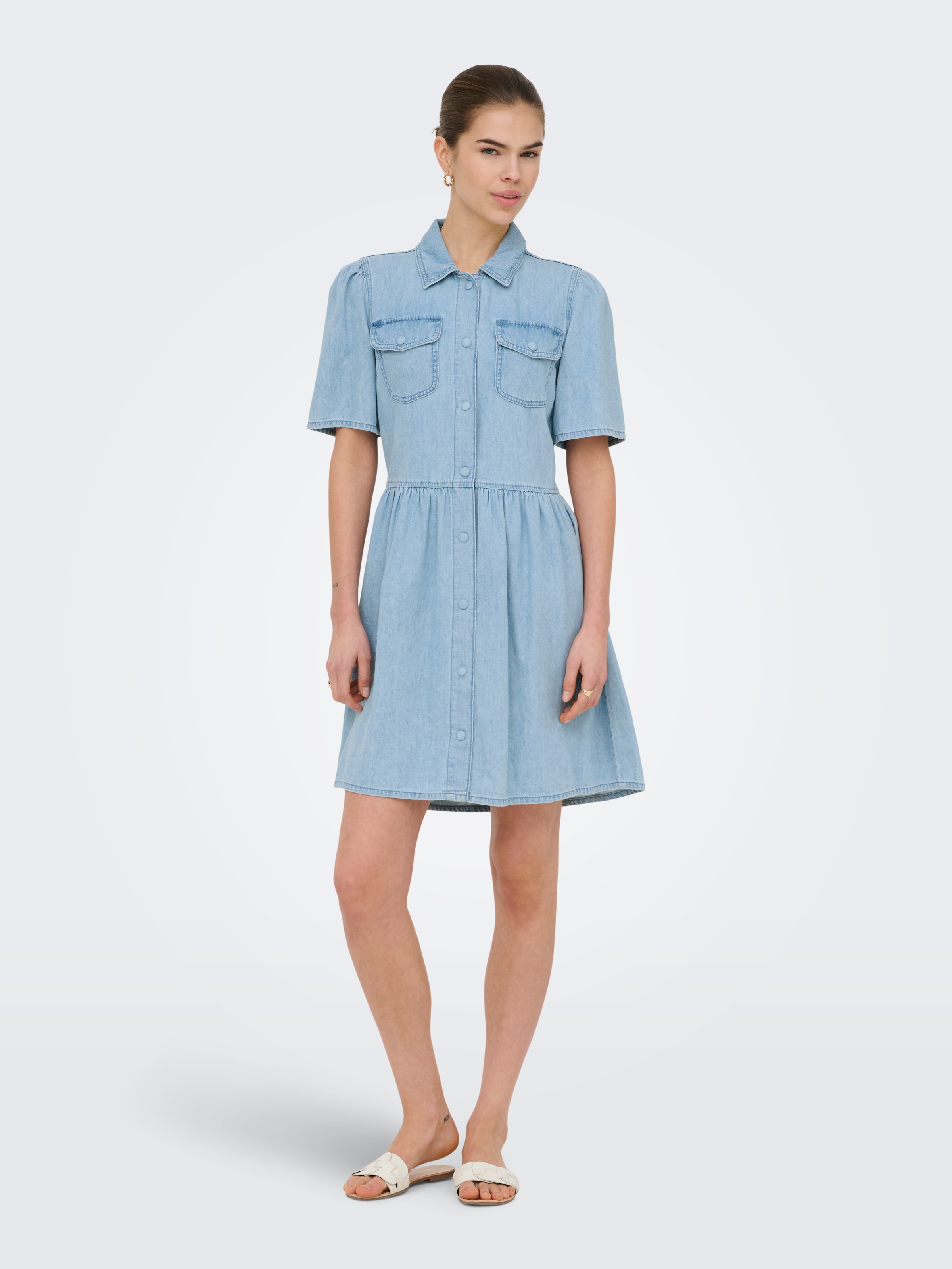 ONLY Jeanskleid »ONLEVELINE SS DNM DRESS AKM« Brusttaschen Baumwolle