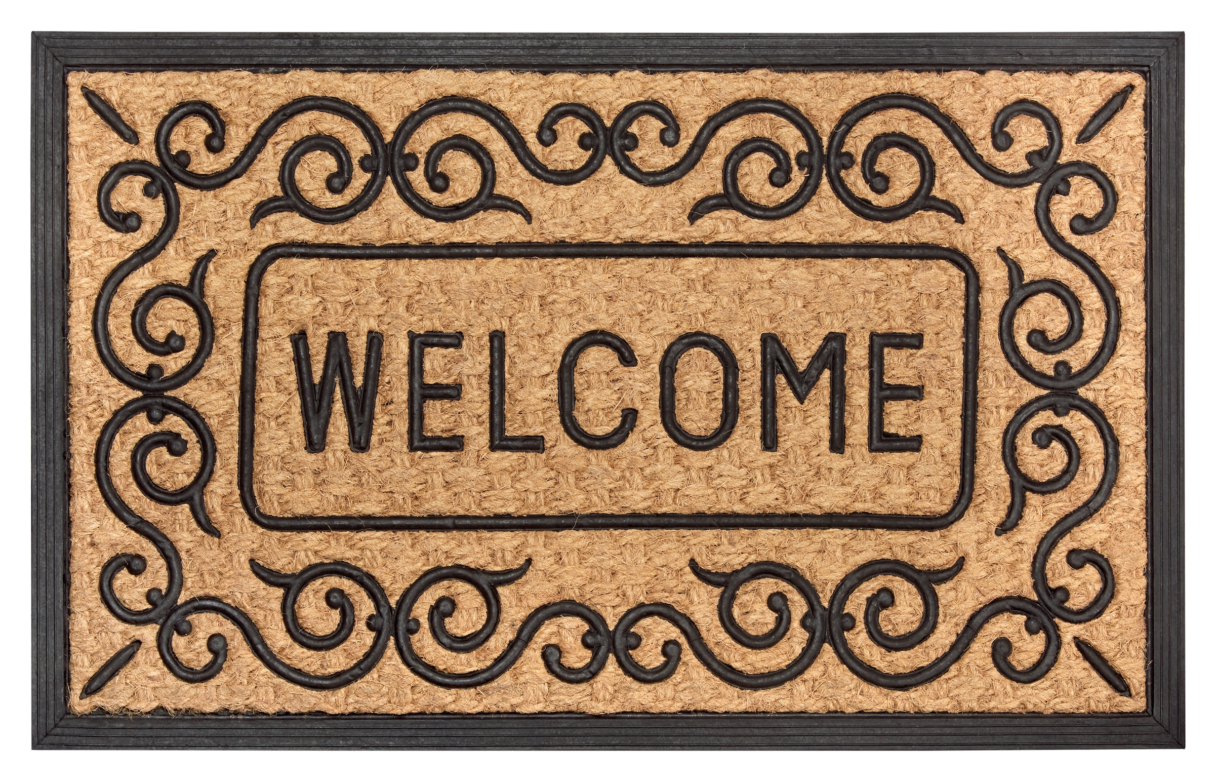 Image of HANSE Home Fussmatte "Mix Mats Gummi-Kokos Welcome Floral Border, Türmatte" rechteckig 15 mm Höhe Kokos, Gummi, Schmutzfangmatte, Outdoor, Rutschfest, Innen, Kokosmatte