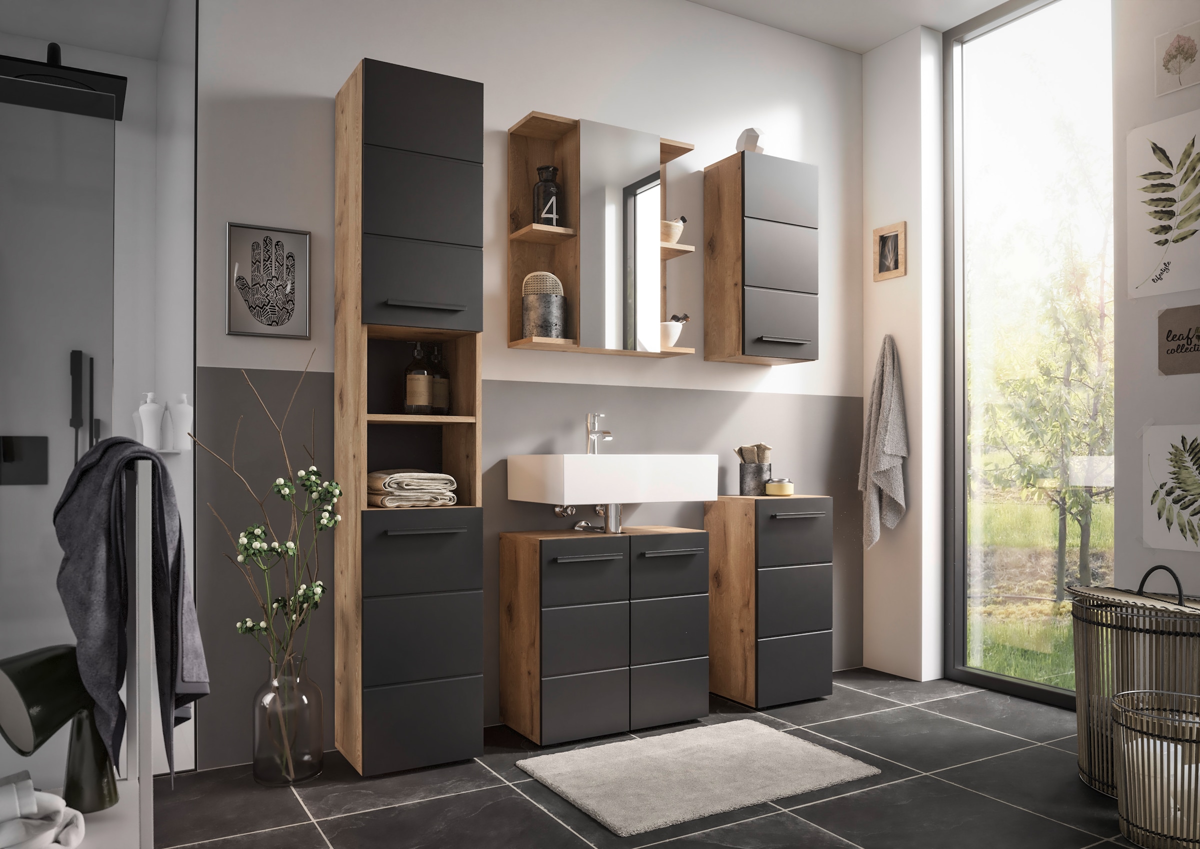 BASIC by Balculina Armoire sous lavabo »Rom BxHxT 60x62x31« 1 cuis tlg. largeur 60cm, poignées en plastique, Made in Europe