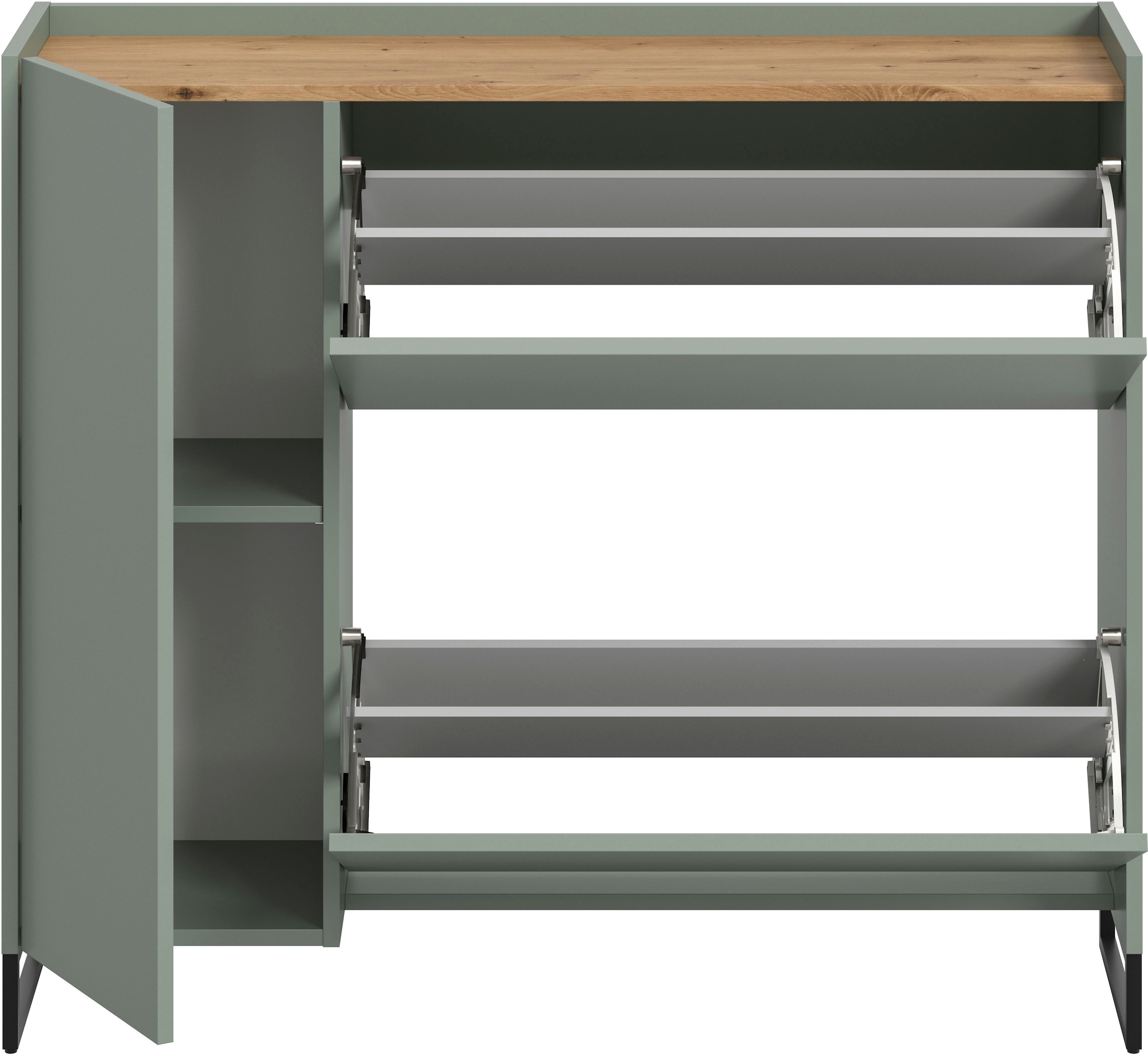 Home affaire Armoire à chaussures »EVRID, Breite 110cm, 1 Tür, 2 Schuhwalzen, inkl. Metall-Kufenfüsse« individuell mit anderen Artikel der Serie EVRID erweiterbar, 1 cuis tlg. Schuhkommode, Kommode, Sideboard, Garderobenschrank, Flurkommode