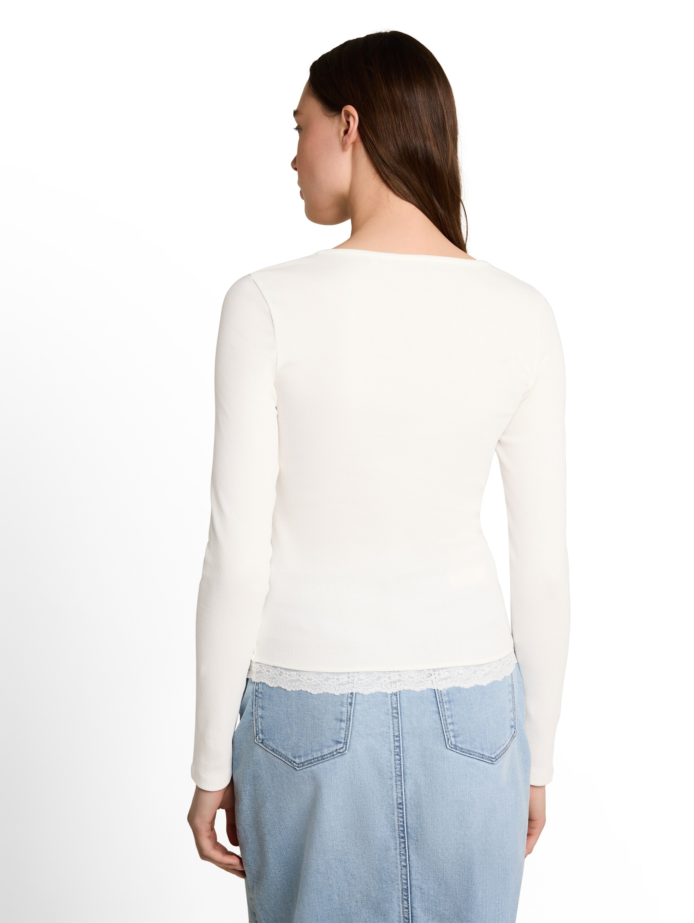 TOM TAILOR Denim T-shirt à manches longues avec bord crocheté à l'ourlet