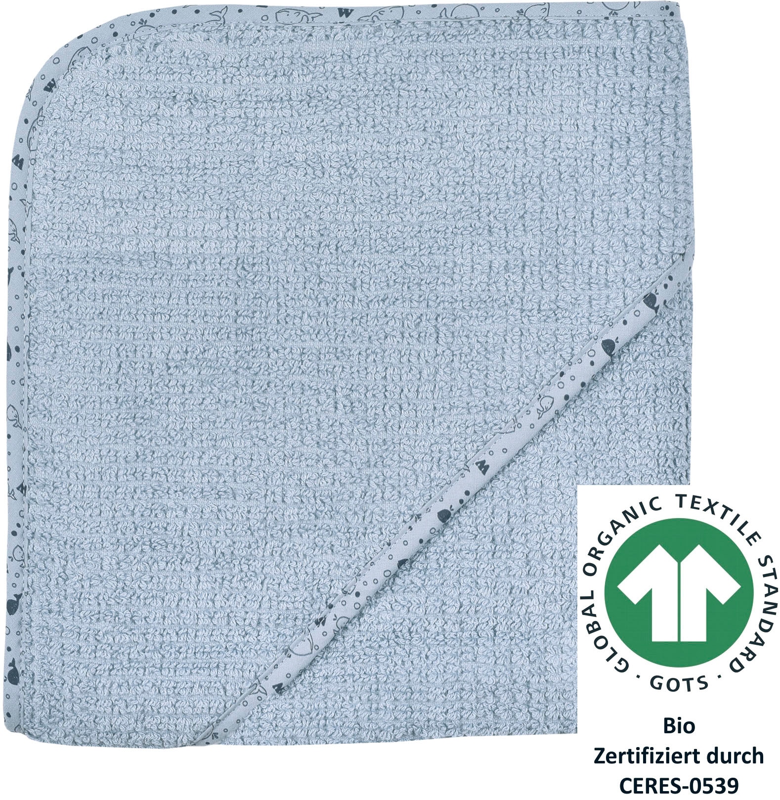 Image of Wörner Kapuzenhandtuch "at home stahlblau Kapuzenbadetuch 80/80" Biobaumwolle, Strick-Optik