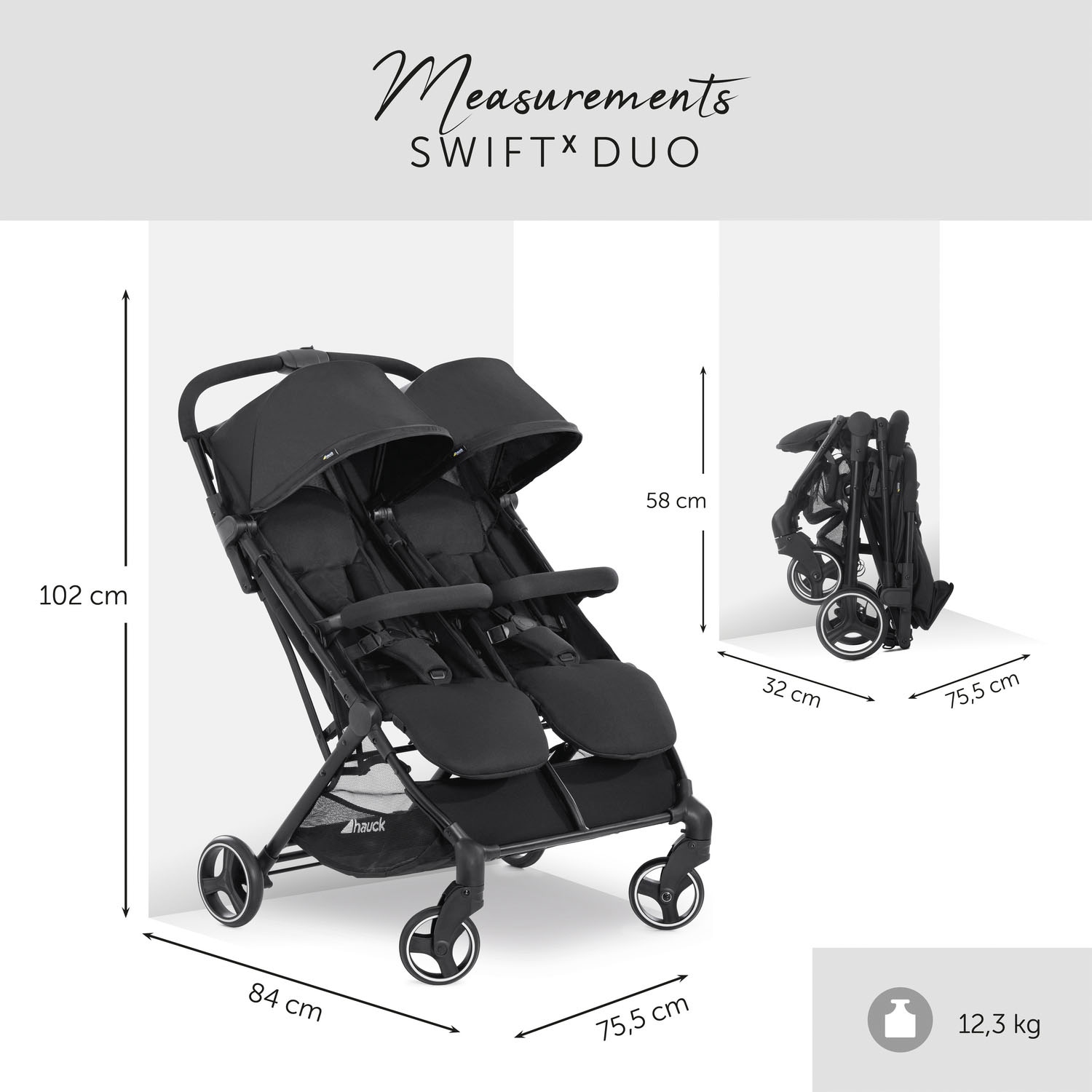 Hauck Poussette pour jumeaux »Swift X Duo, black« 30 kilos extrem schmal