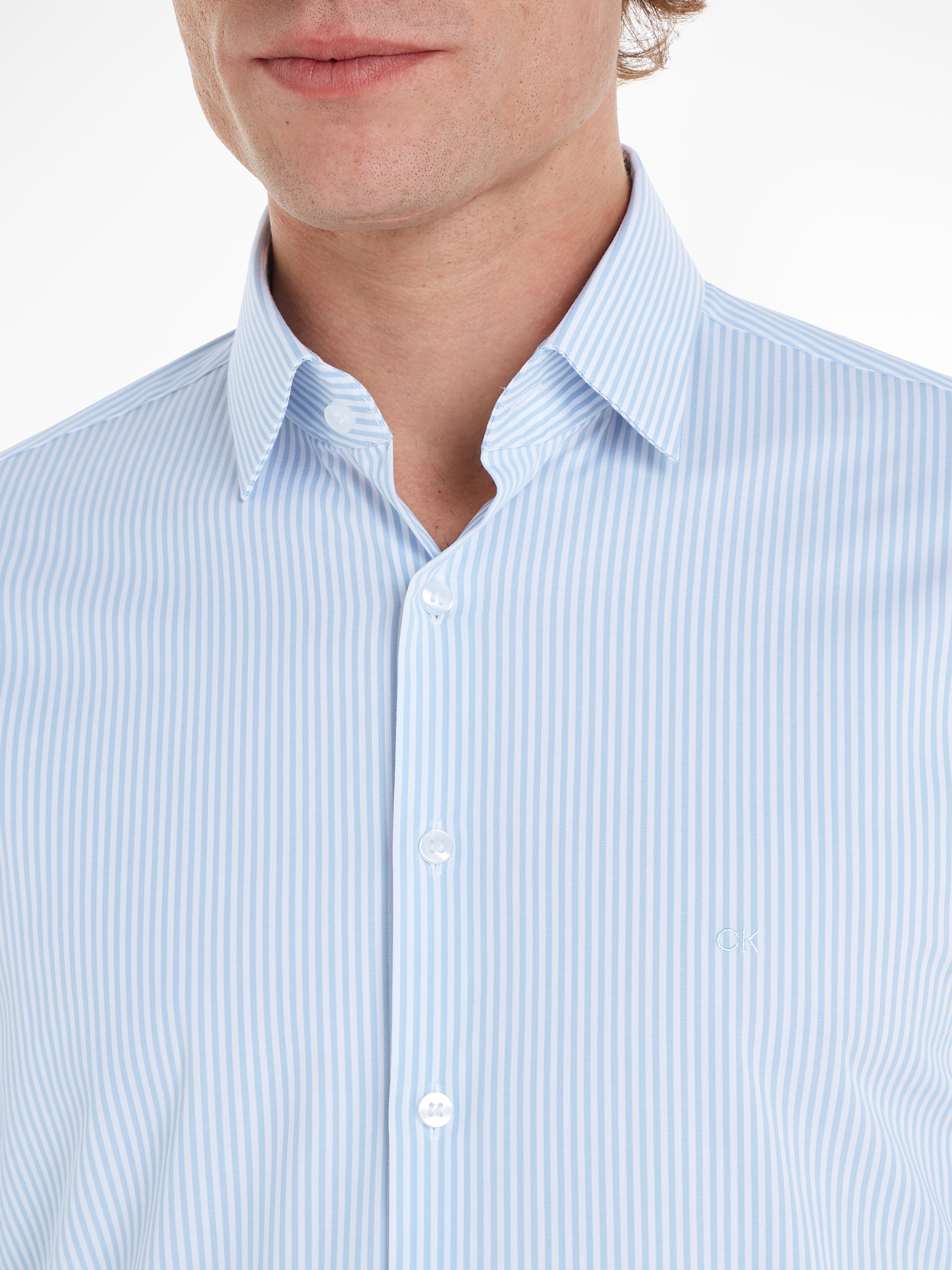 Calvin Klein Langarmhemd »POPLIN STRIPE SLIM SHIRT«, mit Logoprägung