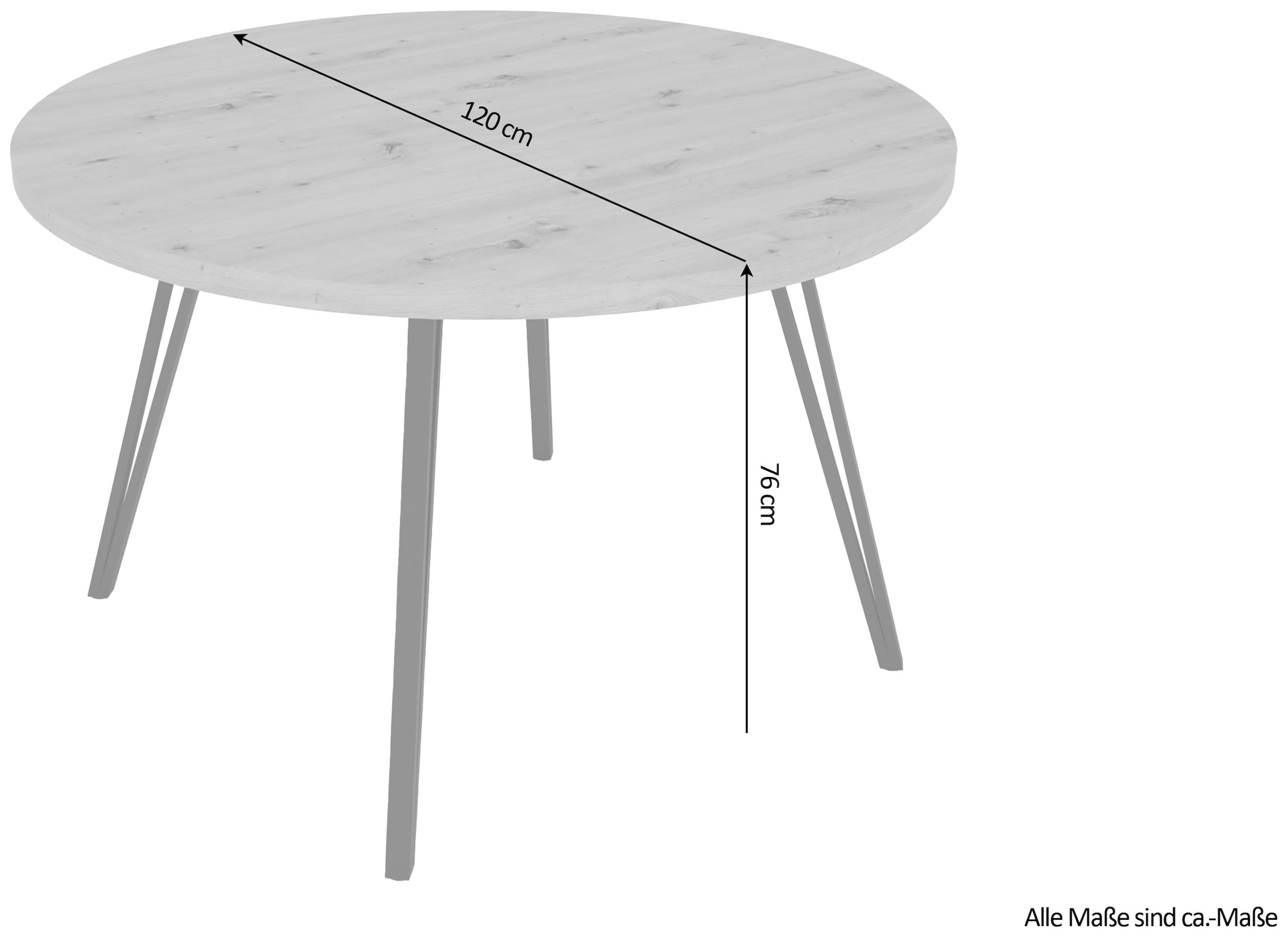 byLIVING Esstisch »Marta«, (1 St.), mit 120cm runder Tischplatte in Artisan Eiche Optik und Metallbeinen