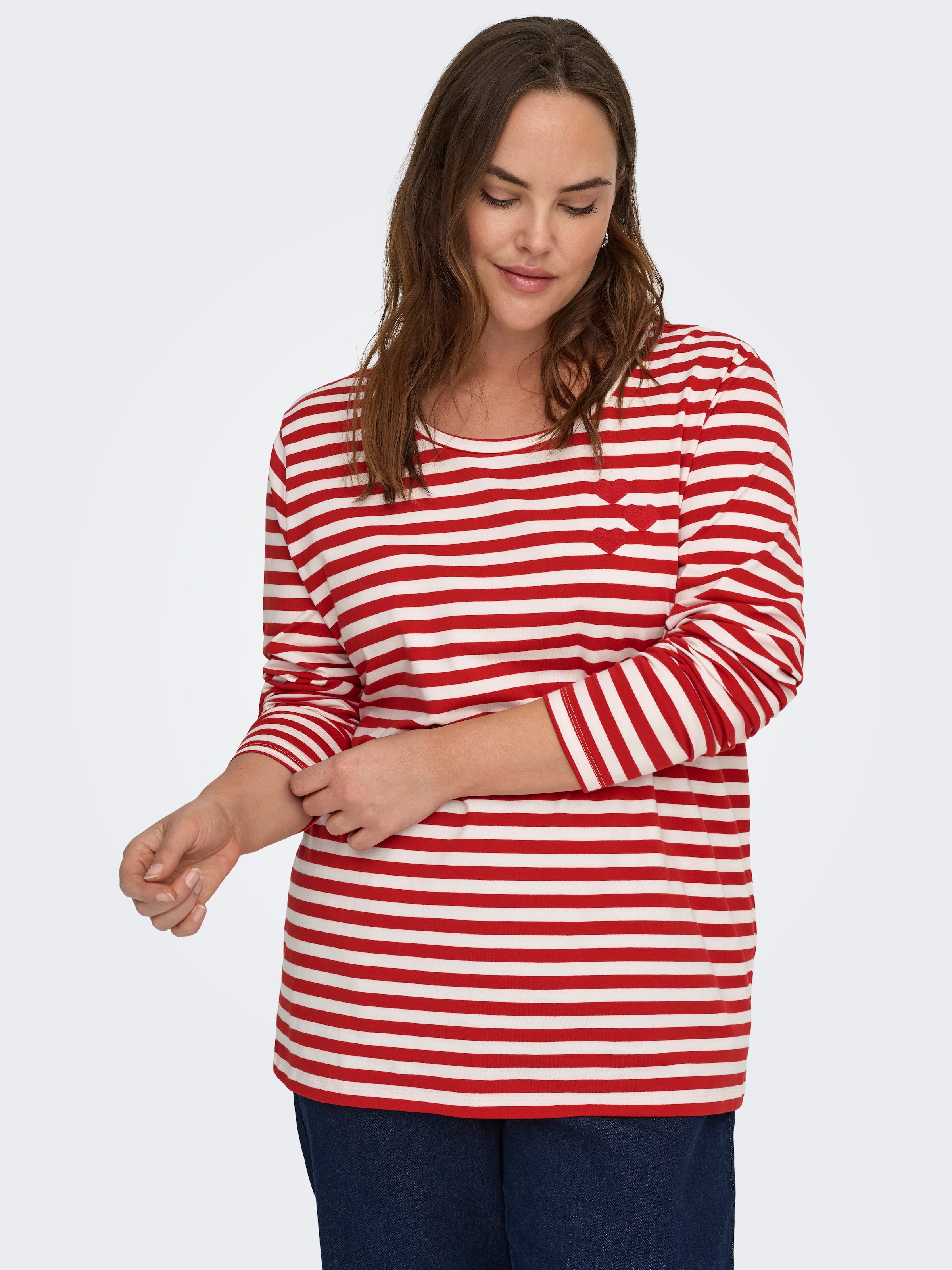 Image of ONLY CARMAKOMA Langarmshirt "CARBODIL L/S O-NECK BLOUSE JRS" Materialmix, slim fit