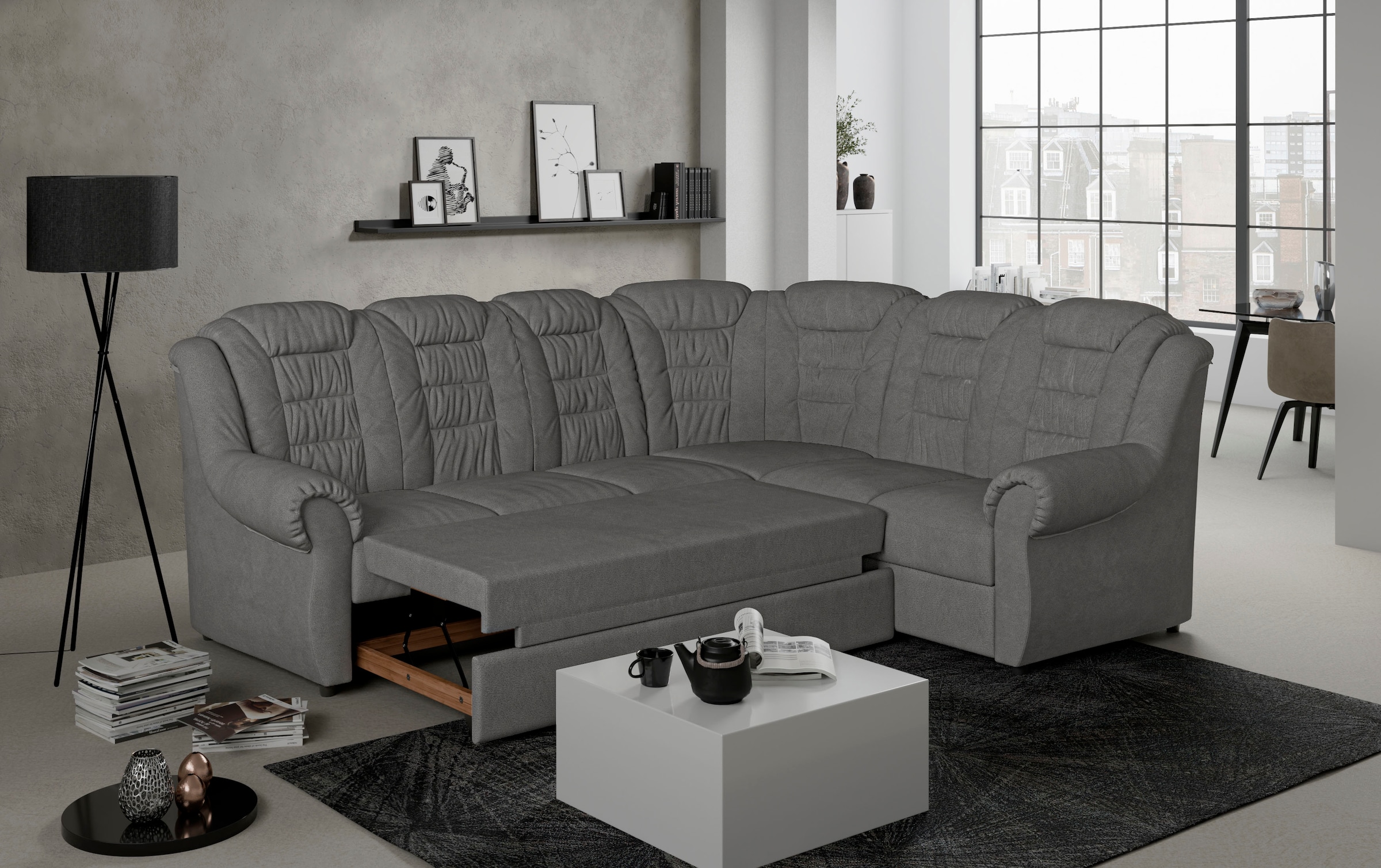 Home affaire Ecksofa »Boston L-Form«, mit hoher Rückenlehne, wahlweise mit Bettfunktion & Stauraum
