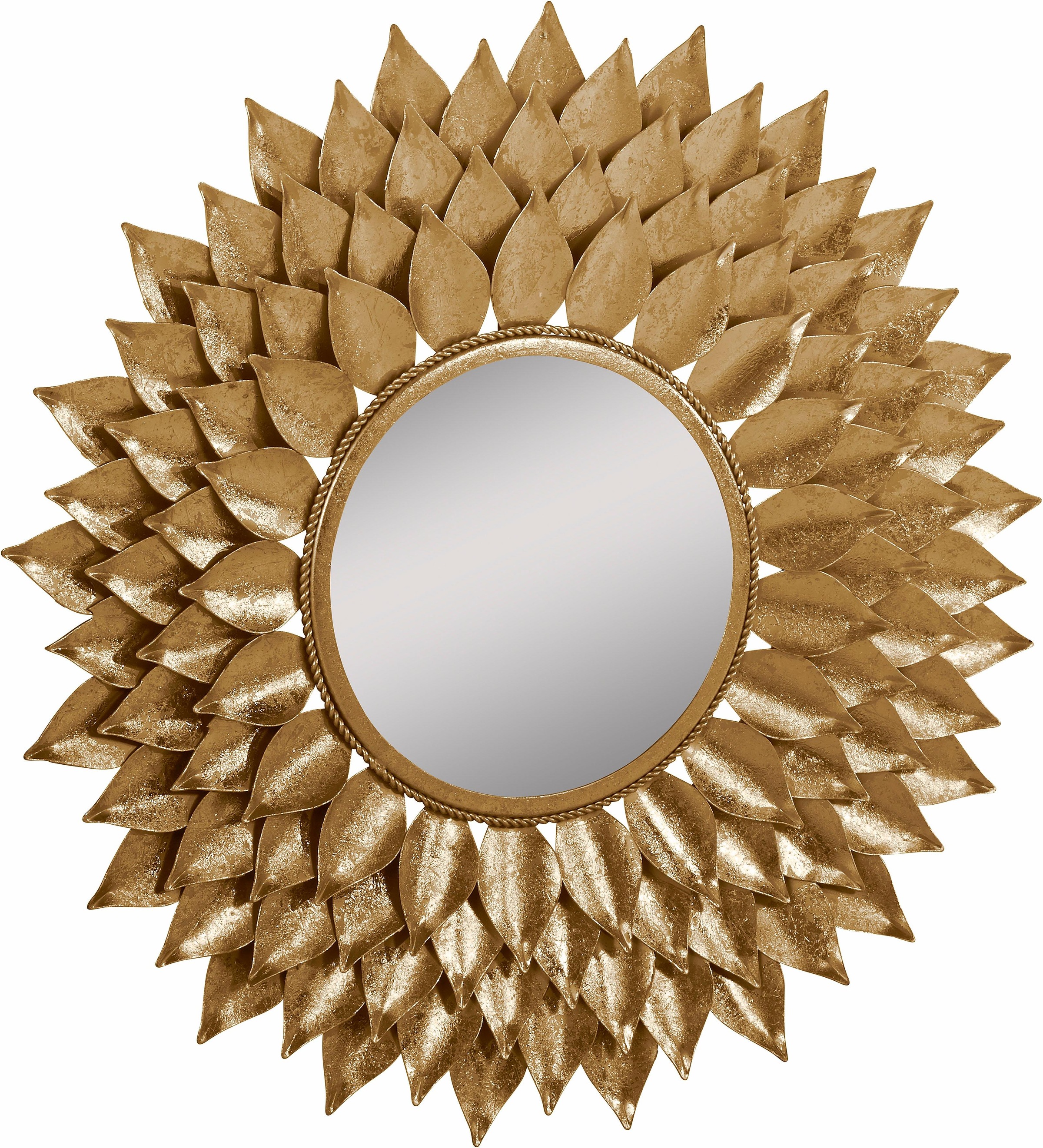 Image of Leonique Dekospiegel »Sarai«, Dekospiegel mit Blattgoldfarben-Finish, Sonne, Ø 73,5 cm, Rahmen aus Metall, goldfarben, silberfarben bei Ackermann Versand Schweiz