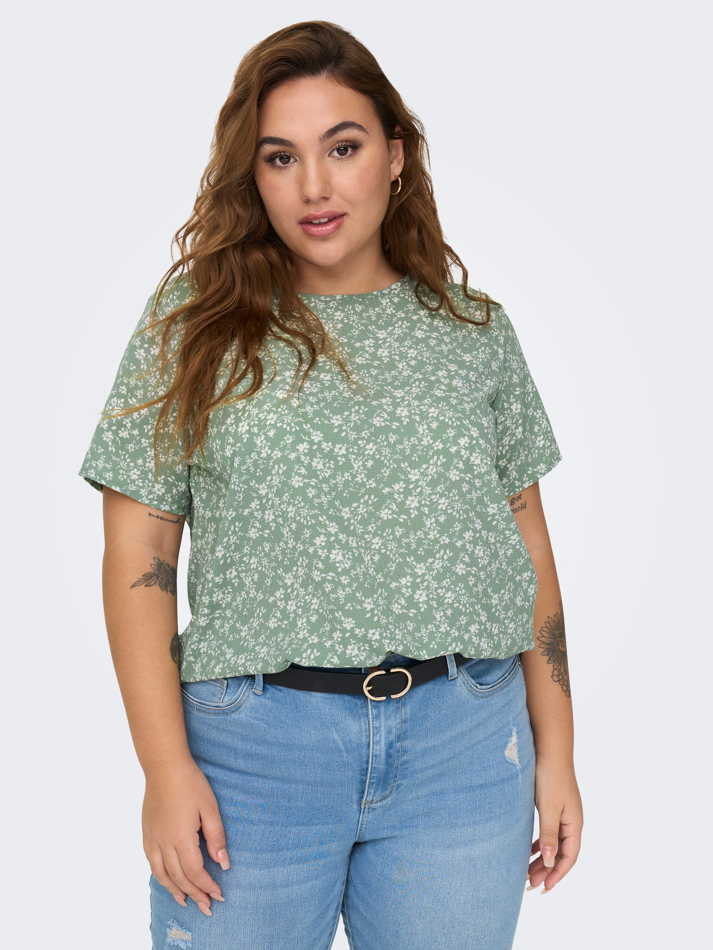 Image of ONLY CARMAKOMA Shirtbluse "CARVICA SS TOP WVN NOOS" Materialmix, regular fit