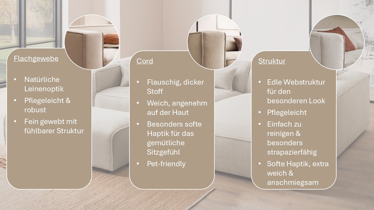 LeGer Home by Lena Gercke Ecksofa »PIARA XXL, L-Form, Schlaffunktion, Cord, Leinenoptik o. Strukturstoff« Hocker stellbar zum Schlafsofa (Krokodilverbinder), tiefe Sitzfläche