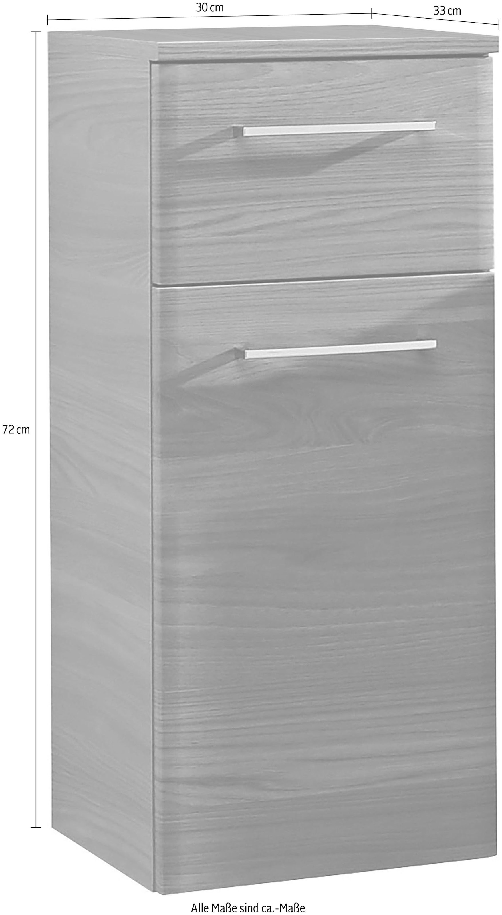 Saphir Armoire basse »Quickset 916 Badschrank mit 1 Tür, 1 Schublade, Griffe Chrom Glanz« meuble sous lavabo 30 cm de large en imitation Sangallo gris horizontal