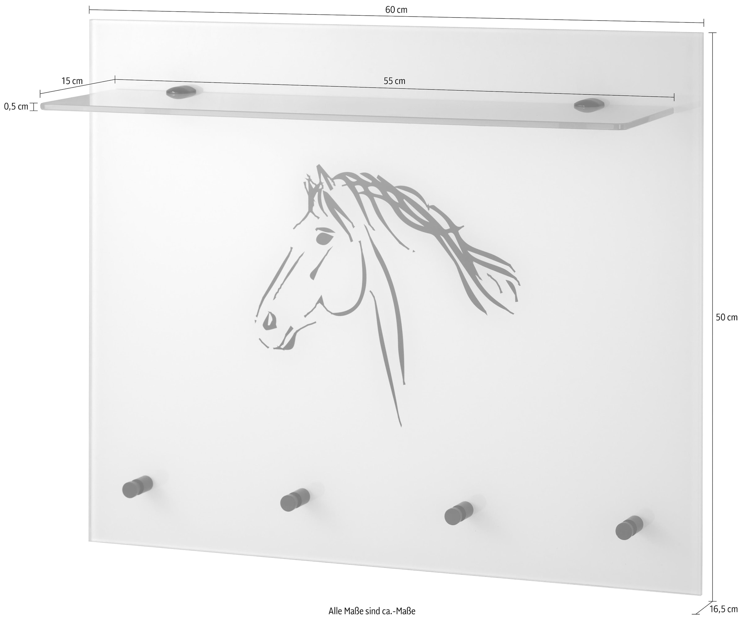 GGG MÖBEL Garderobenpaneel »Pferd«, aus Glas mit Ablage