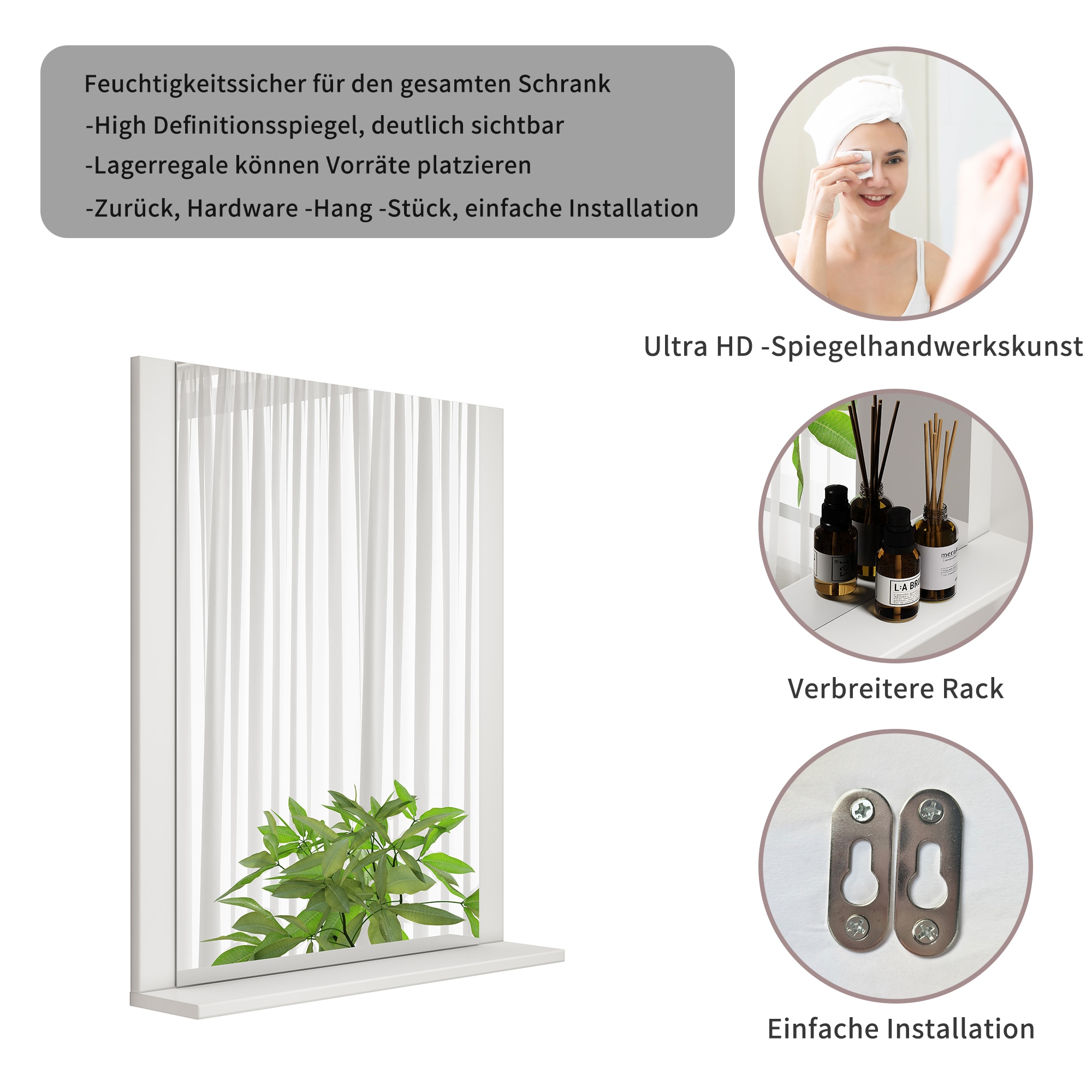 welltime Miroir de salle de bain »AMSTERDAM« in zwei Breiten 60cm, 80cm mit praktischer Ablagefläche