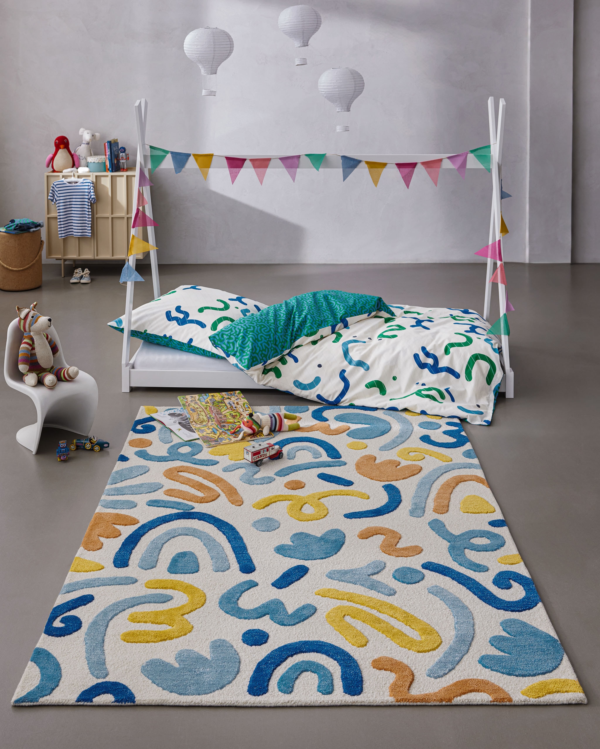SMART KIDS Tapis pour enfants »Scribble« Rectangulaire 16 mm Höhe Kinderteppich, Hoch-Tief-Effekt, Schurwolle, handgetuftet, Spielzimmer