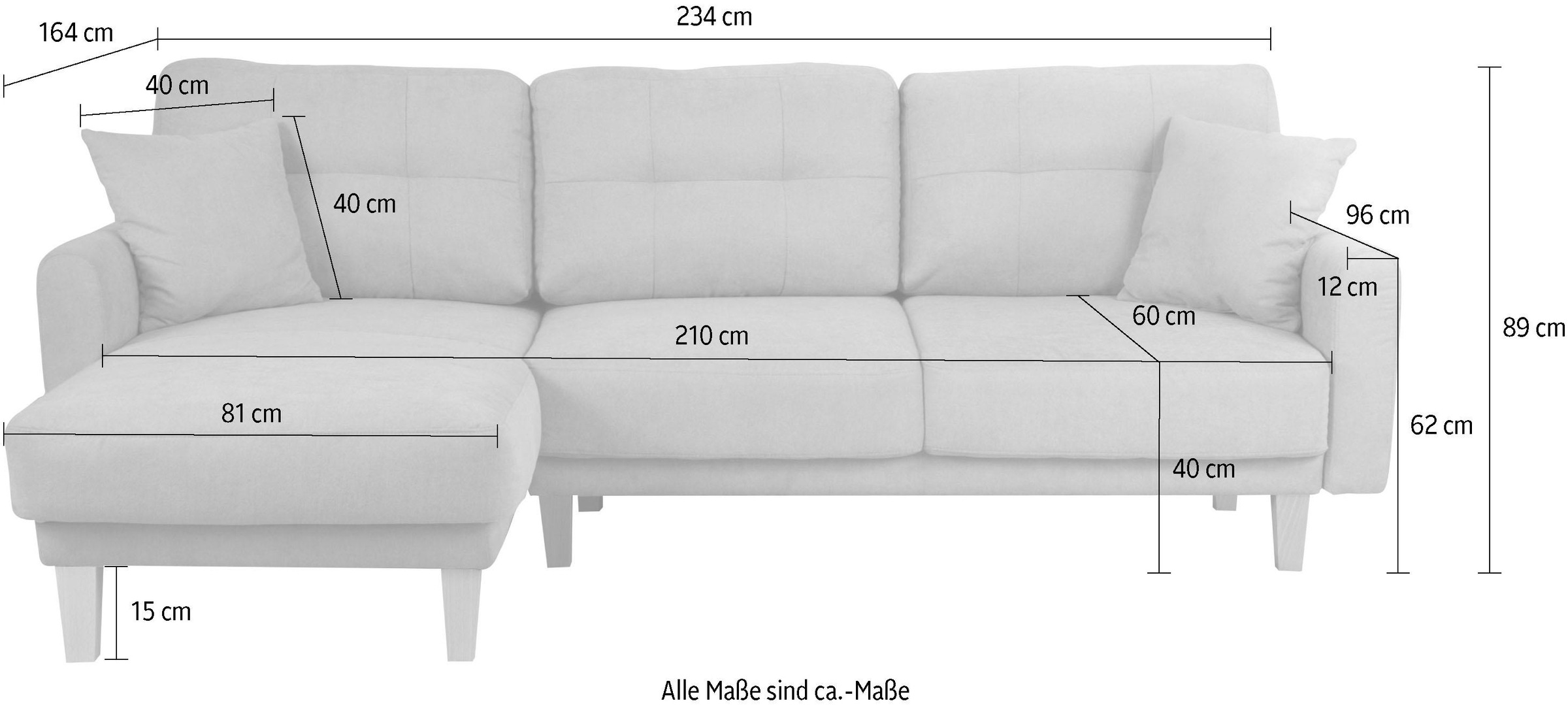 Home affaire Ecksofa »TRIPLO optionale Schlafsofa mit Bettkasten, Masse B/T/H: 234/164/89 cm«, L-Form wahlweise mit Bettfunktion - Liegefläche 132x210 cm