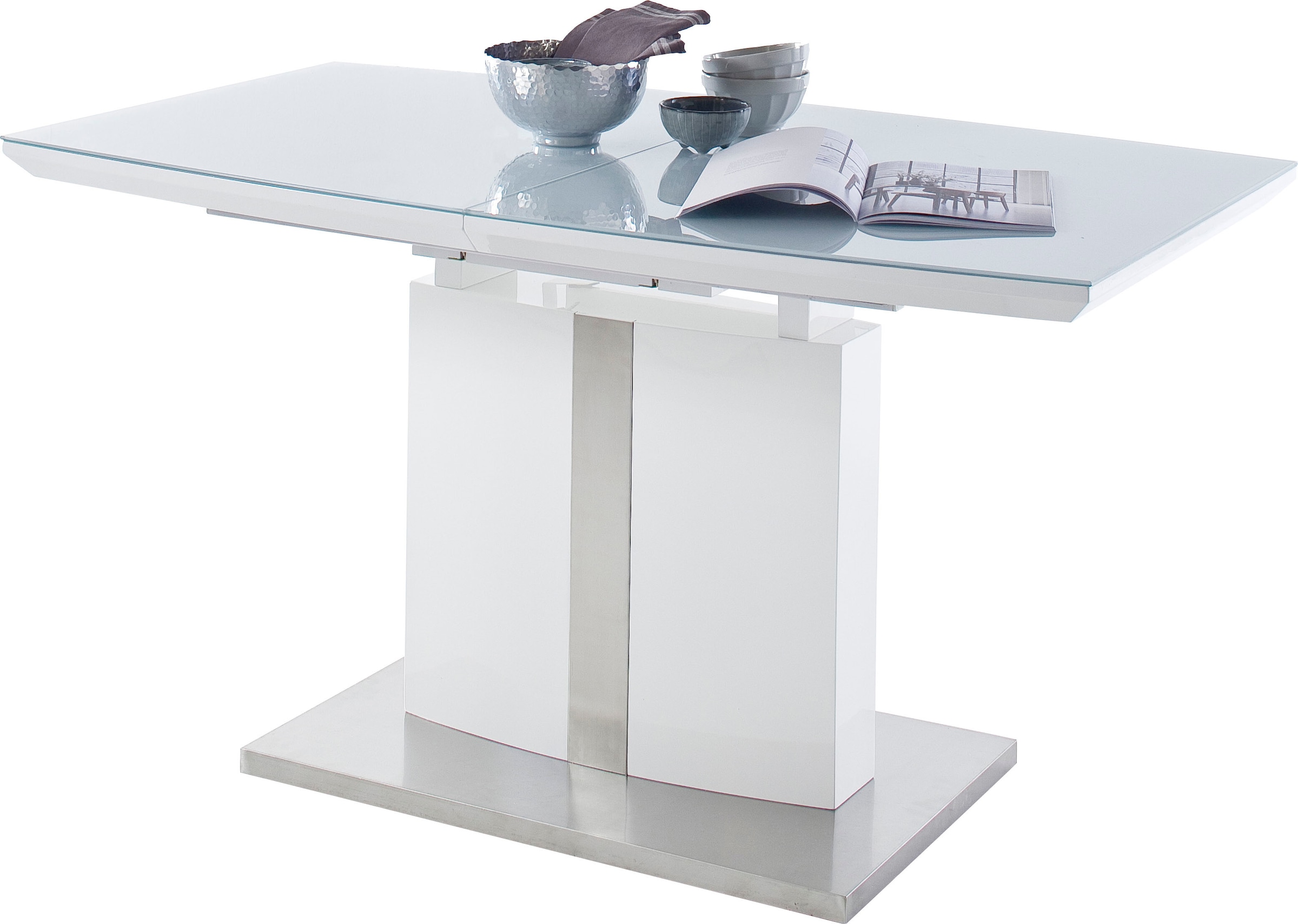 MCA furniture Esstisch »Najuma, TOPSELLER!«, (Tisch, Esstisch), Bootsform weiss mit Synchronauszug, Sicherheitsglas