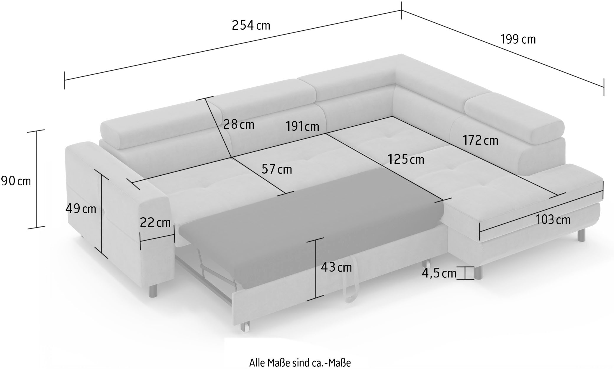 GOODproduct Canapé d'angle »AADEN Schlafsofa 254 cm - OTTO. Verlässliche Qualität.« mit Bettfunktion, Bettkasten, Kopfstützen, rechts/links bestellbar