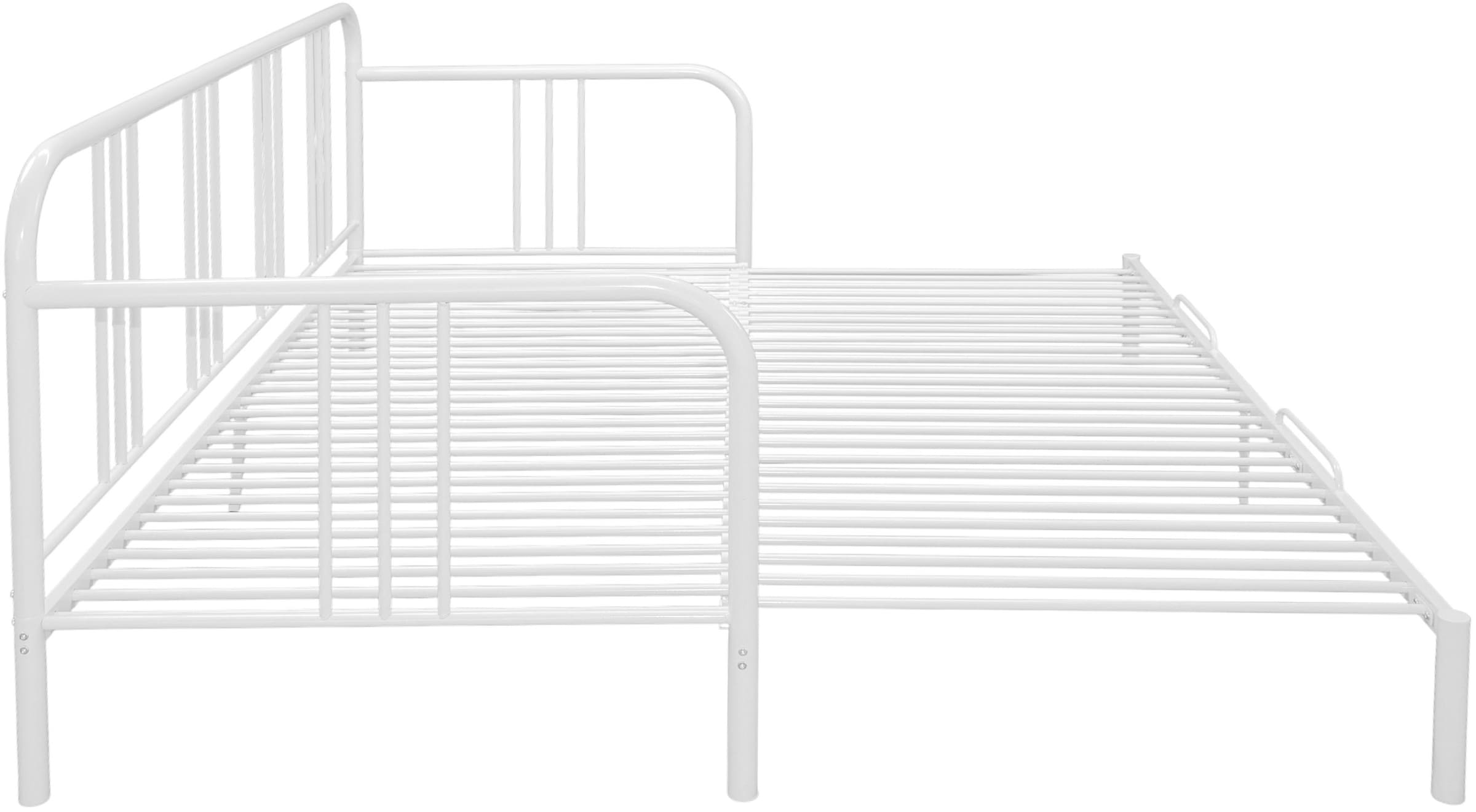 GOODproduct Lit en métal »Trento Bett Bettgestell Bestseller Doppelbett Ausziehbett« Bestseller Gästebett Sofabett Schlafzimmer,  Daybett mit Ausziefunktion im Landhausdesign weiss